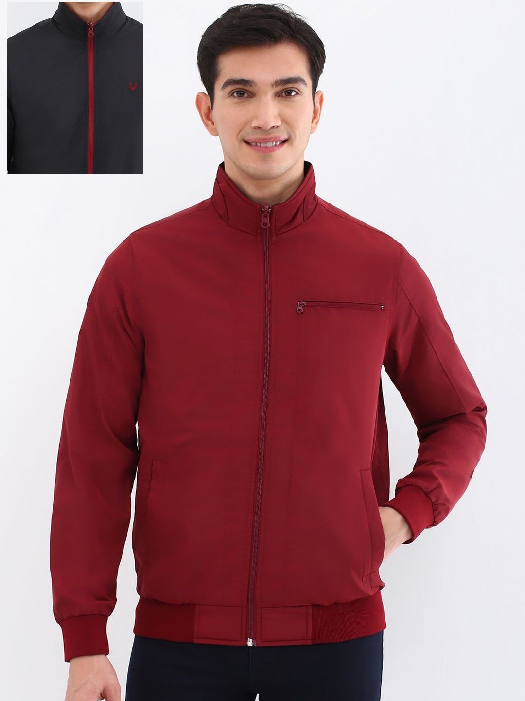 Allen Solly Men Mock Collar Solid Casual Bomber Jacket