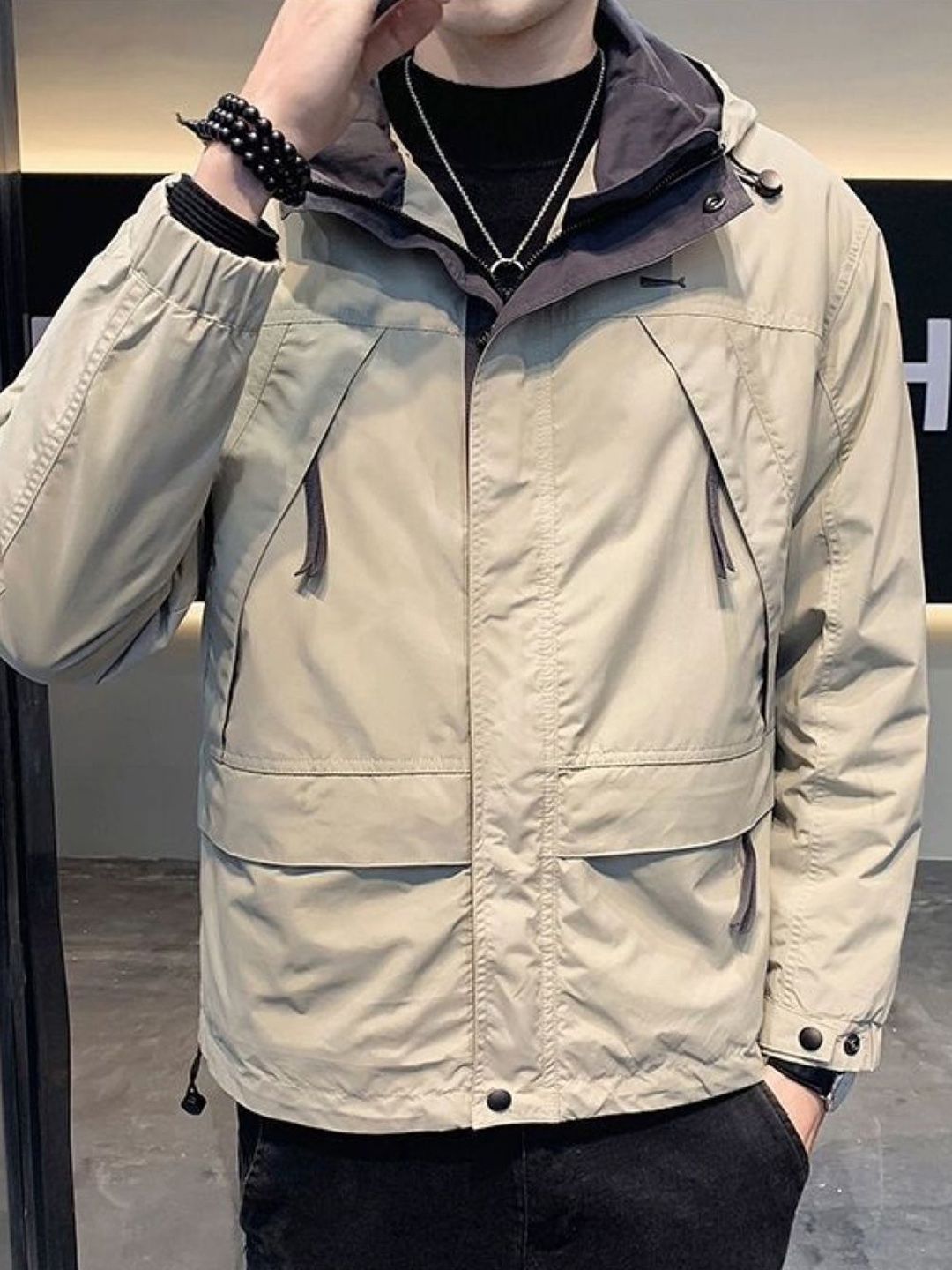HERE&NOW Men Hooded Solid Casual Tailored Jacket