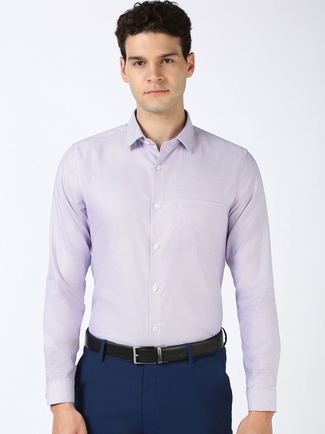 Peter England Elite Men Spread Collar Textured Cotton Slim Fit Formal Shirt