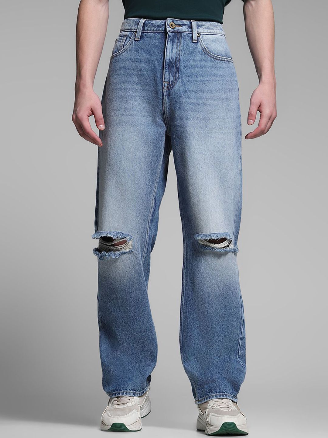 Jack & Jones Men Wide Leg High-Rise Slash Knee Heavy Fade Jeans deal from myntra Jack & Jones Men Wide Leg High-Rise Slash Knee Heavy Fade Jeans deal from myntra