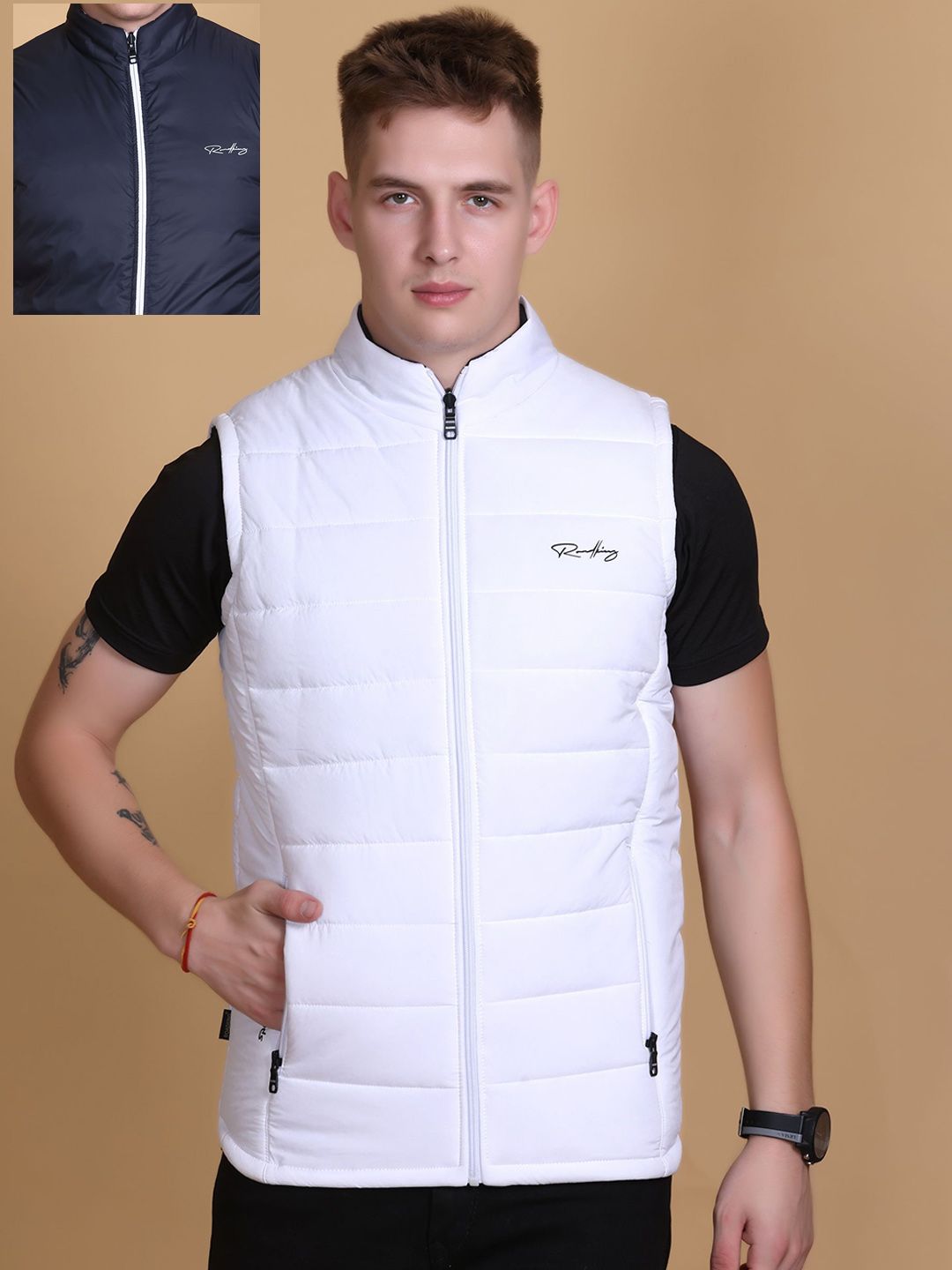 Roadking Men Mock Collar Solid Casual Gilet Jacket
