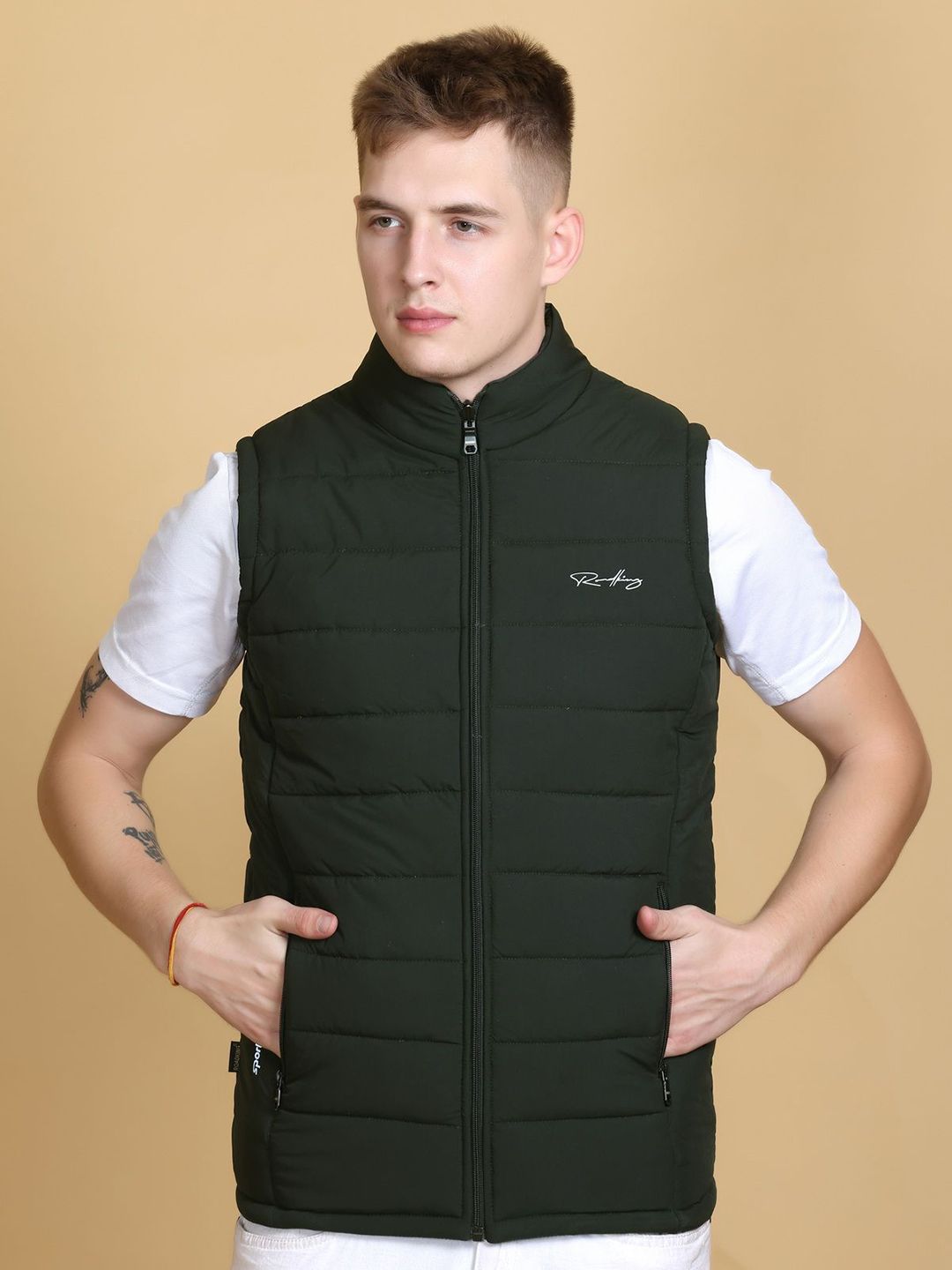 Roadking Men Mock Collar Solid Casual Gilet Jacket