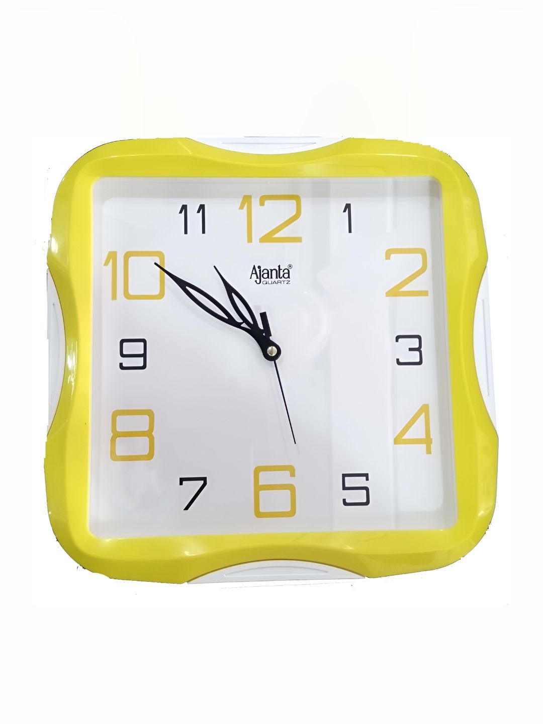 Ajanta Ajanta Yellow & White Square Shaped Wall Clock