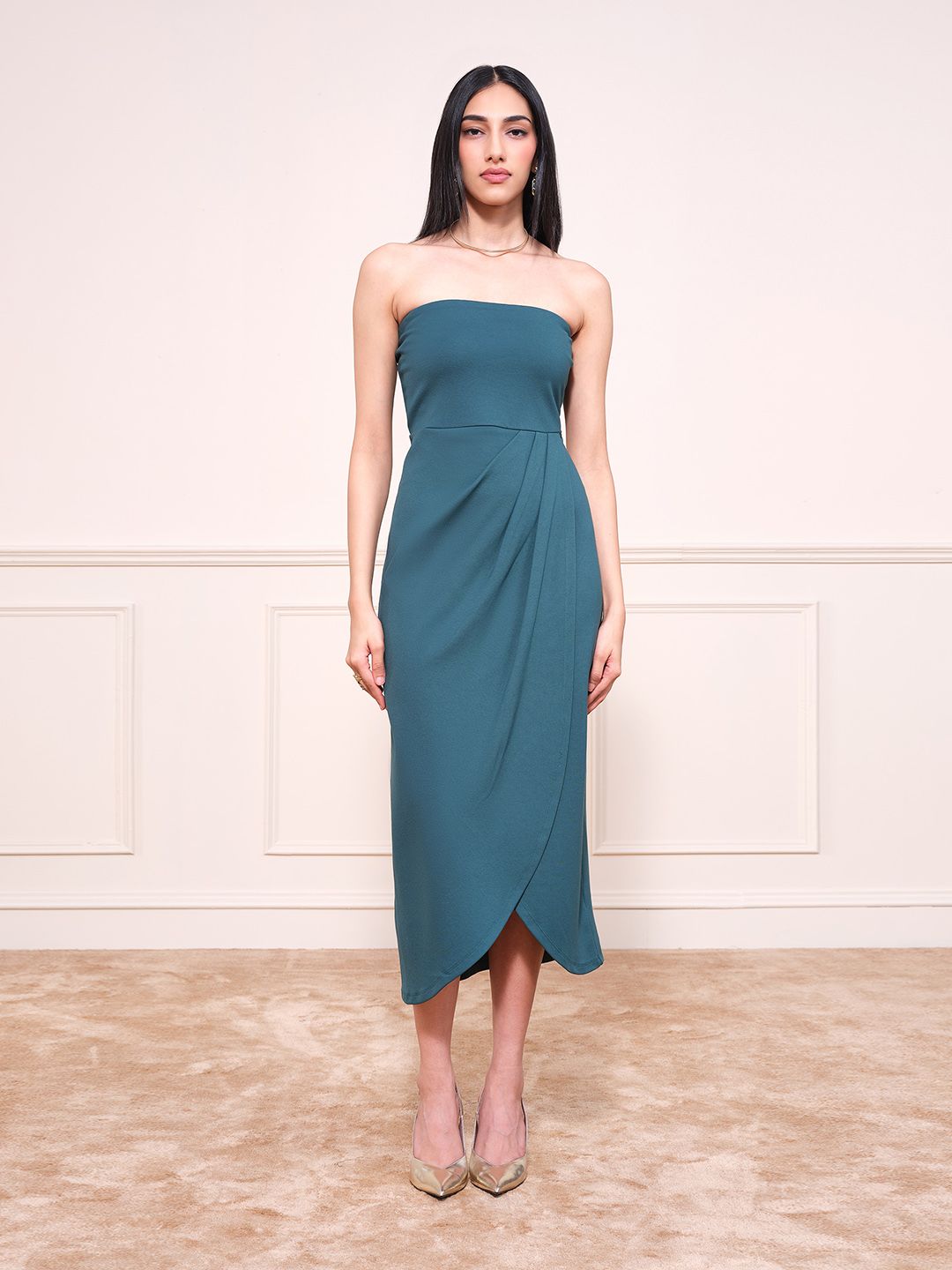 AND AND Women Off-Shoulder Bandeau Midi Dress