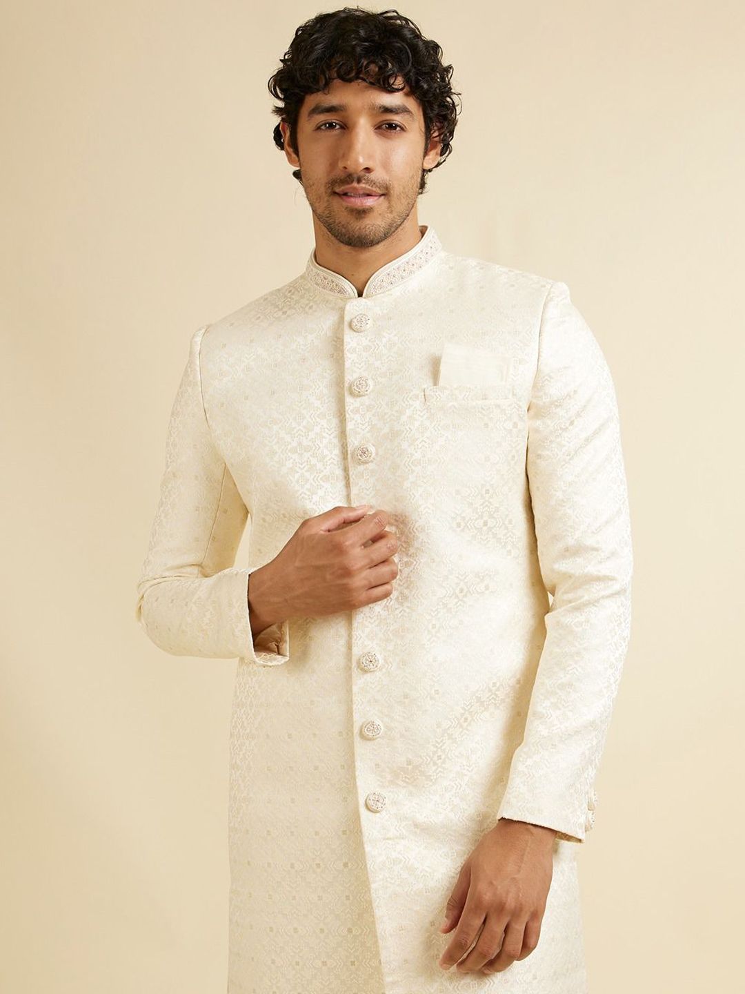 Manyavar Men Embellished Art Silk Sherwani Set