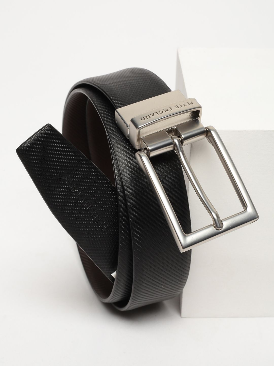 Peter England Men Textured Leather Reversible Formal Belt