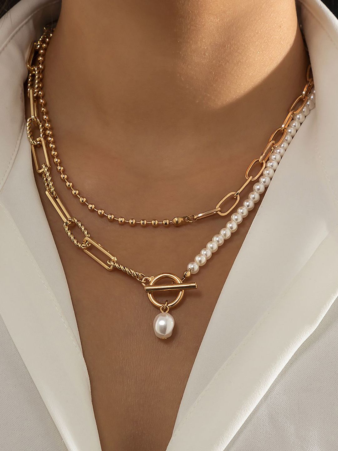 StyleCast x Revolte Gold-Plated Beaded Layered Chain