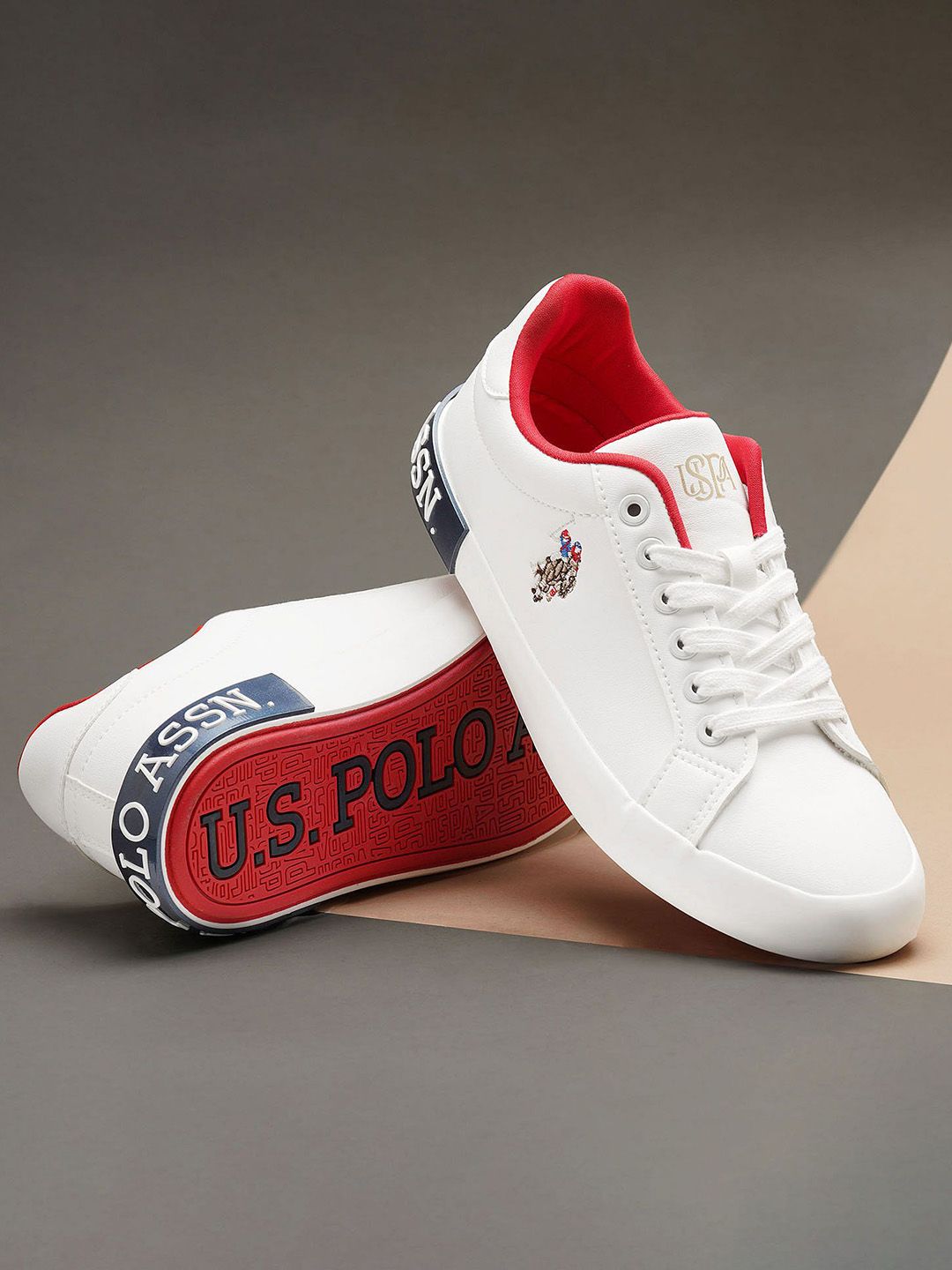 U.S. Polo Assn. Women Colourblocked PU Lace Ups Round Toe Sneakers AUBREY