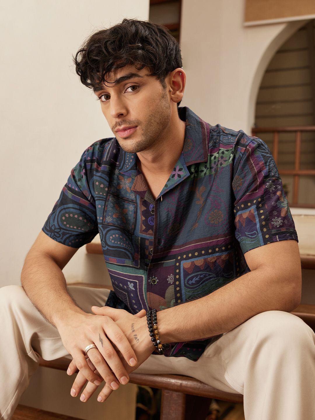 The Souled Store Men Dark Paisley Printed Multicolor Regular Fit Shirts