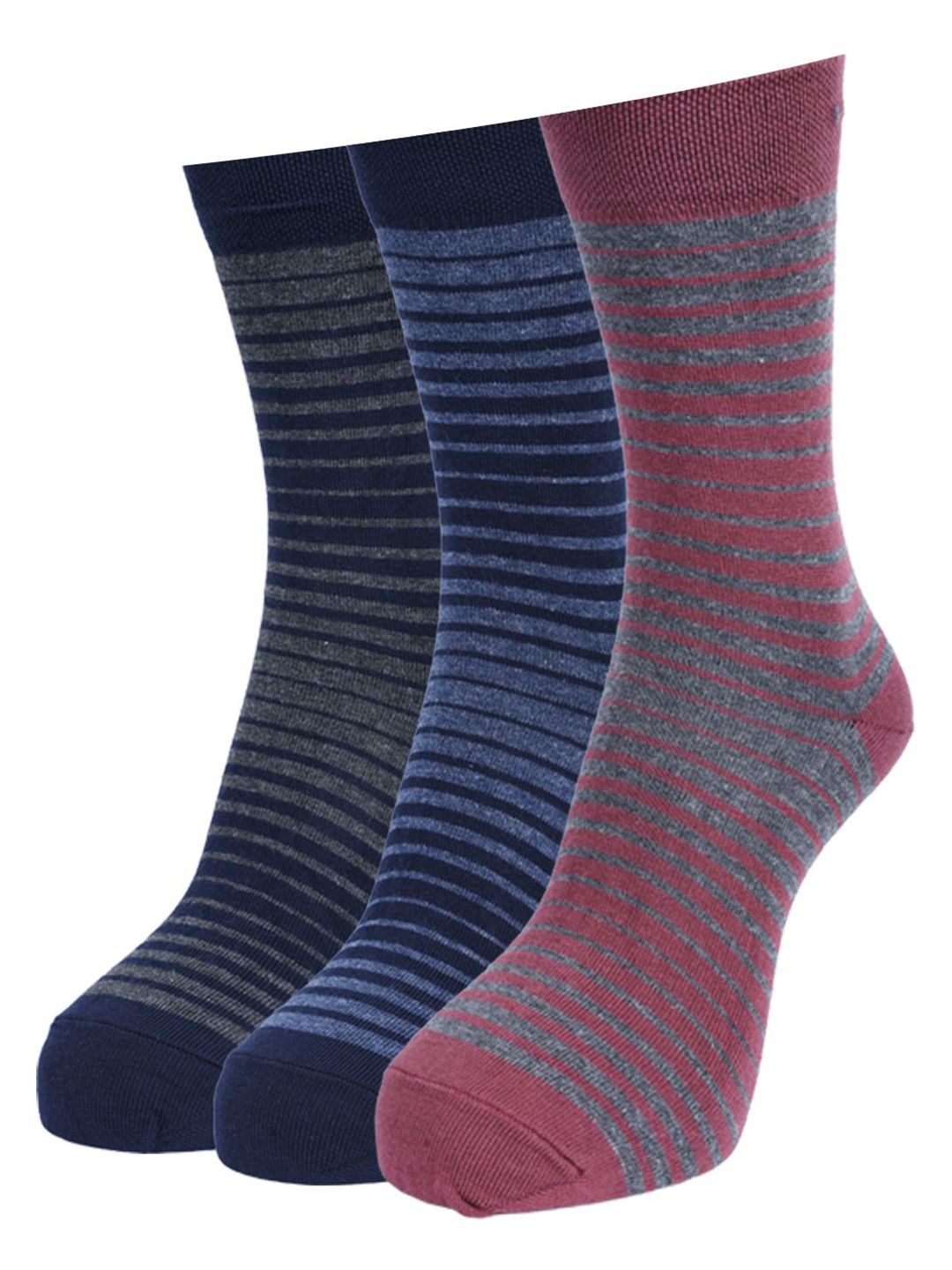 Force NXT Men Pack Of 3  Striped Cotton Calf -Length Socks