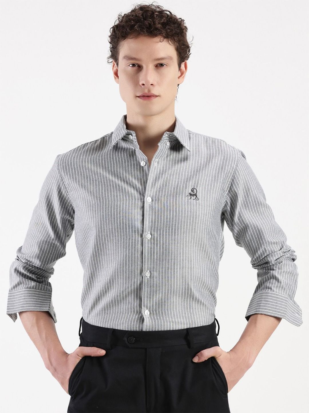 MISCHIEF MONKEY Men Cotton Classic Tailored Fit Opaque Striped Casual Shirt