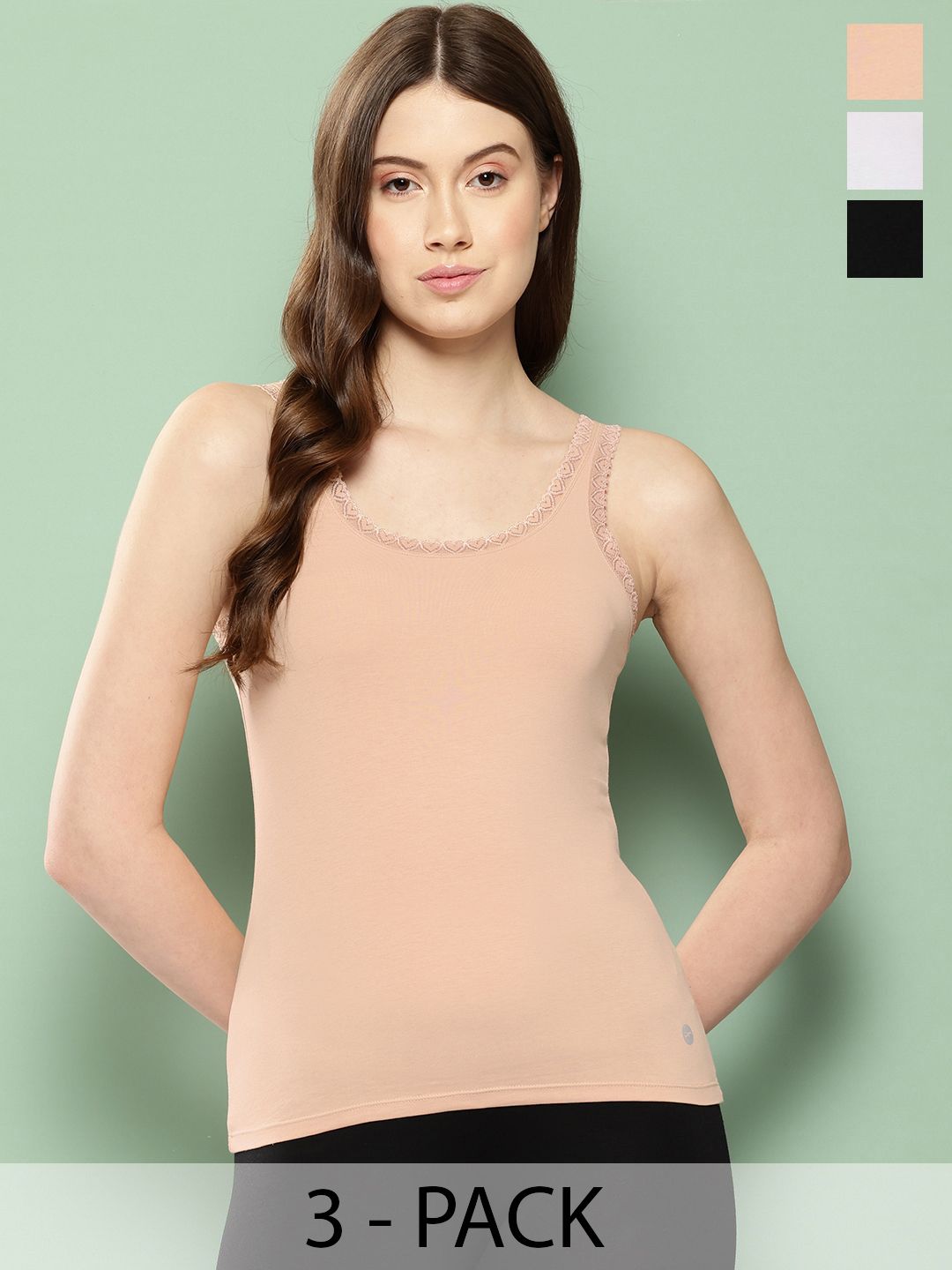 Leading Lady Women Pack of 3 Non Padded Shoulder Straps Camisoles