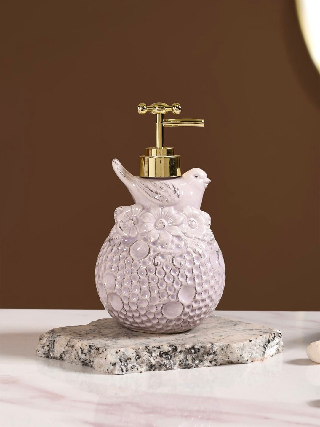 Nestasia Lavender Textured Ceramic Glossy Soap Dispenser 450ml