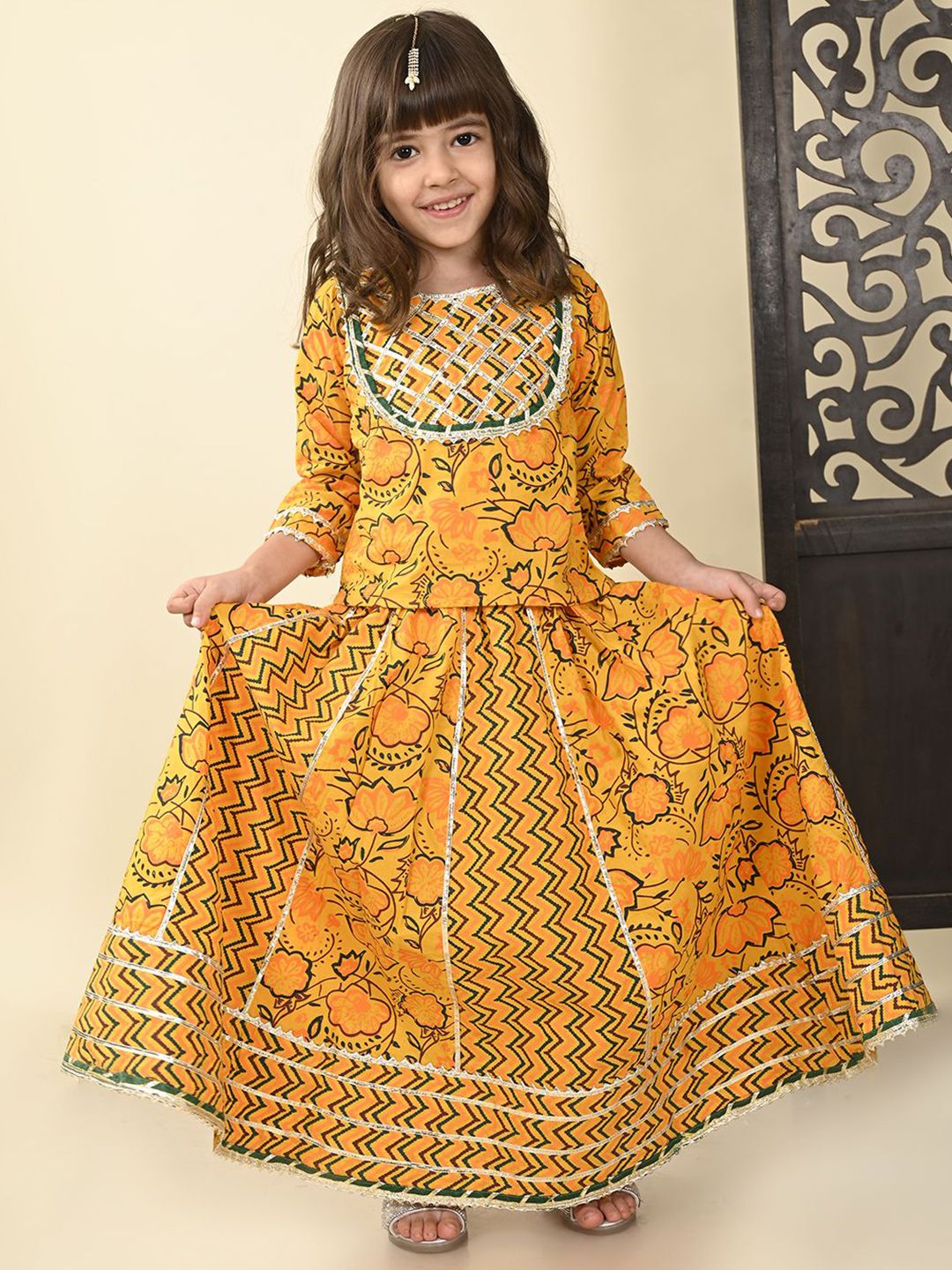 Superminis Girls Floral Printed Ready to Wear Cotton Lehenga & Choli