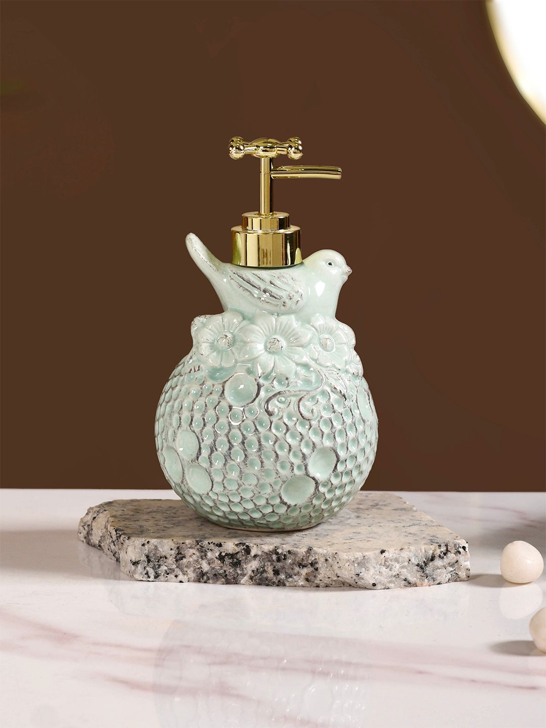 Nestasia Green Textured Ceramic Glossy Soap Dispenser 450ml