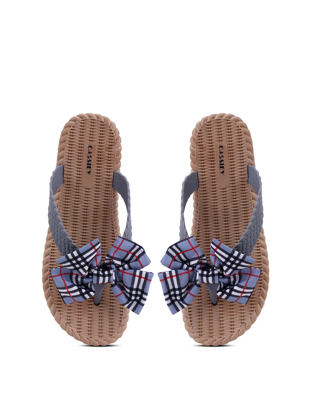 CASSIEY Women Woven Design Rubber Thong Flip-Flops with Bow