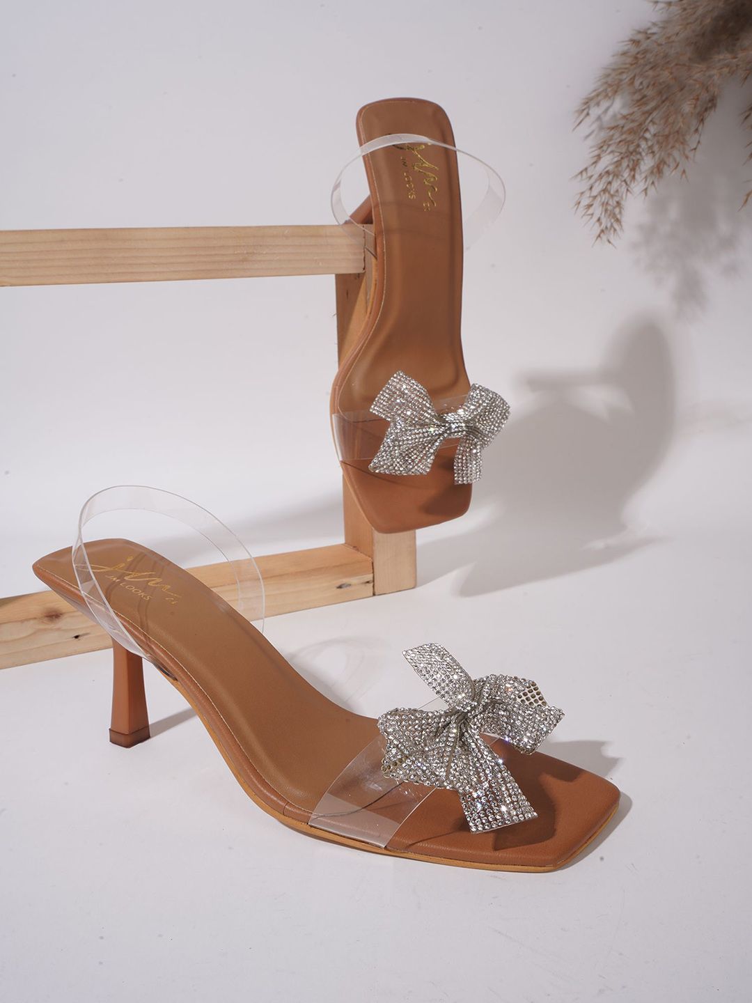 JM Looks Embellished Block Sandals with Bows