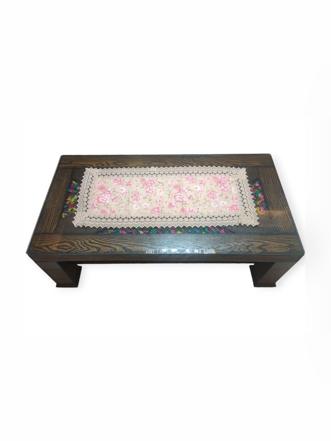 MONKDECOR Beige & Pink Floral Printed Table Runner
