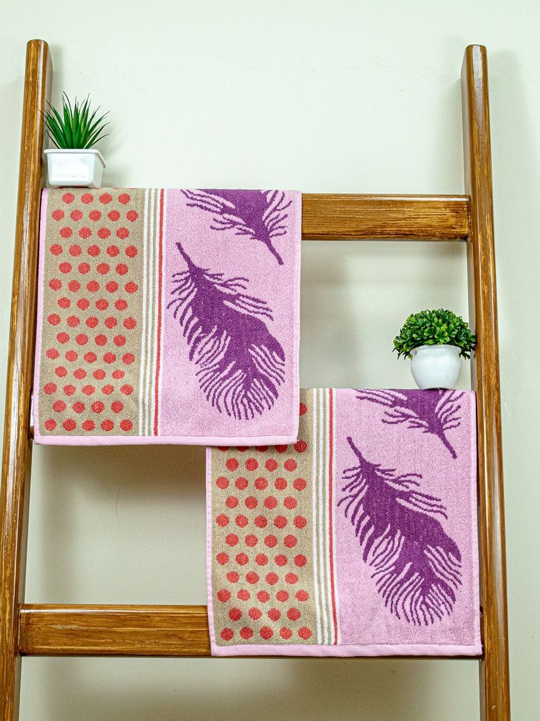 RANGOLI Purple & Pink 2 Pieces Printed Cotton 460 GSM Hand Towels