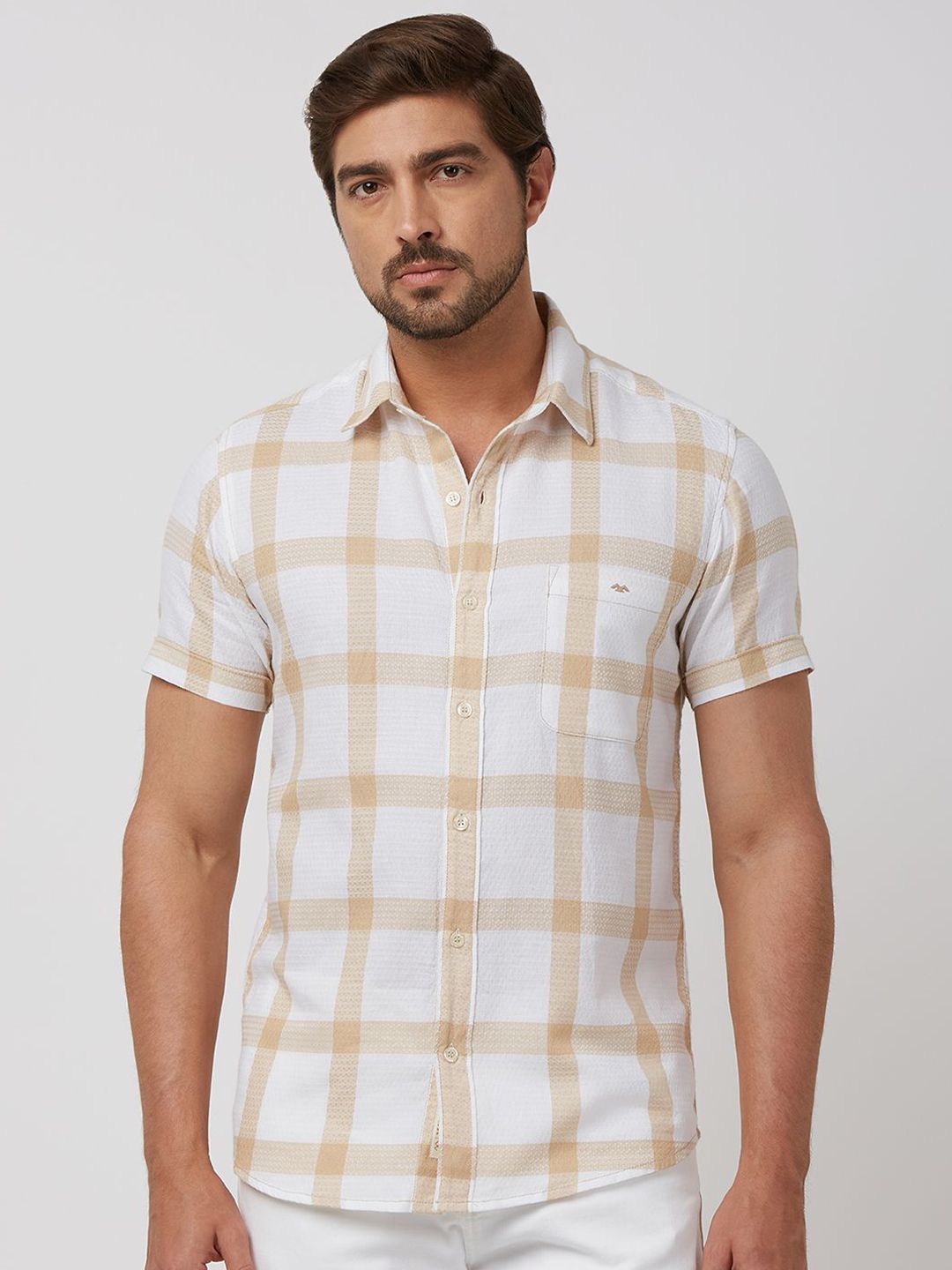 Mufti Mufti Men Spread Collar Checked Cotton Slim Fit Casual Shirt