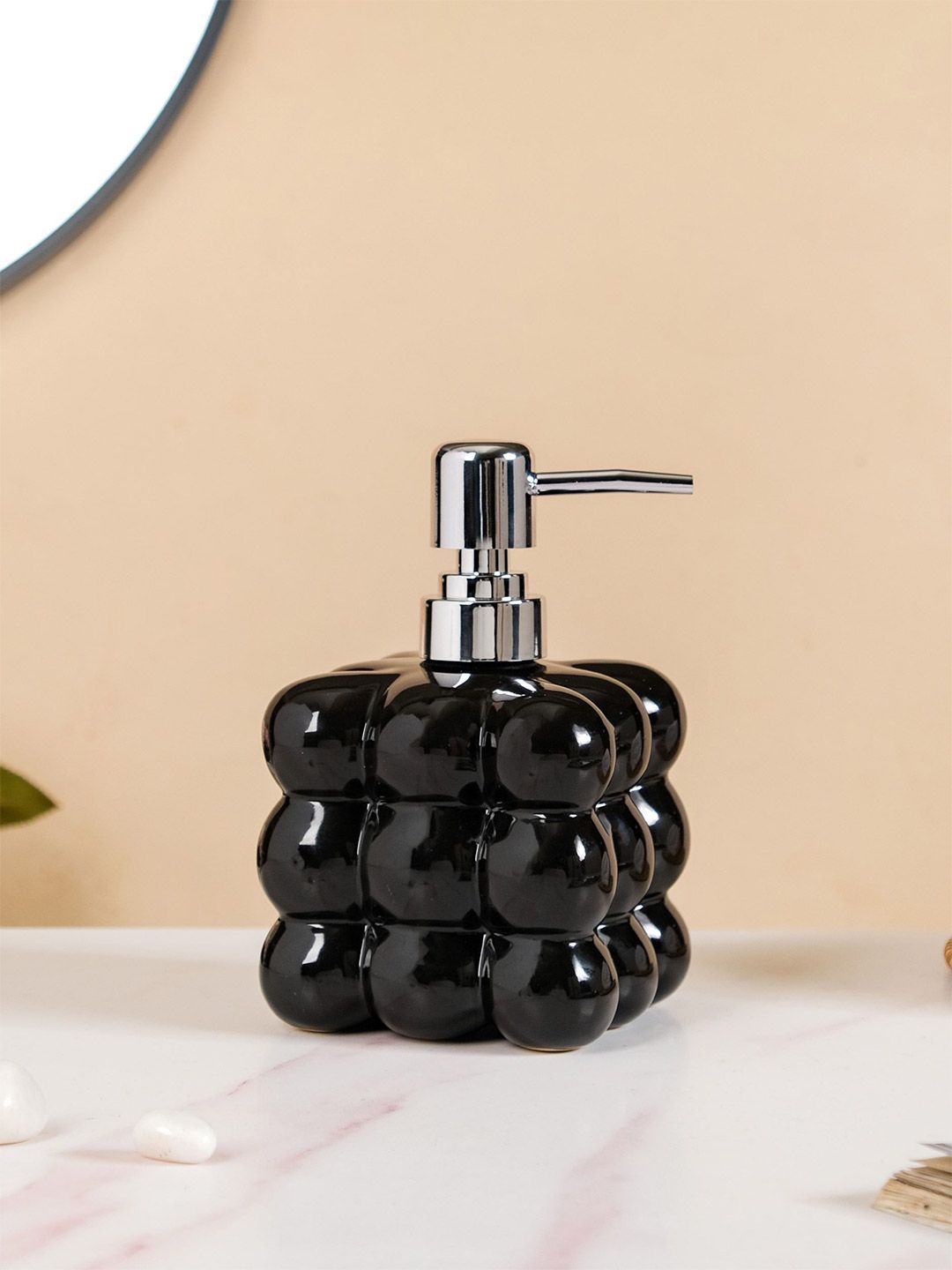 Nestasia Black & Silver-Toned Bubble Cube Textured Ceramic Soap Dispenser 520 ml