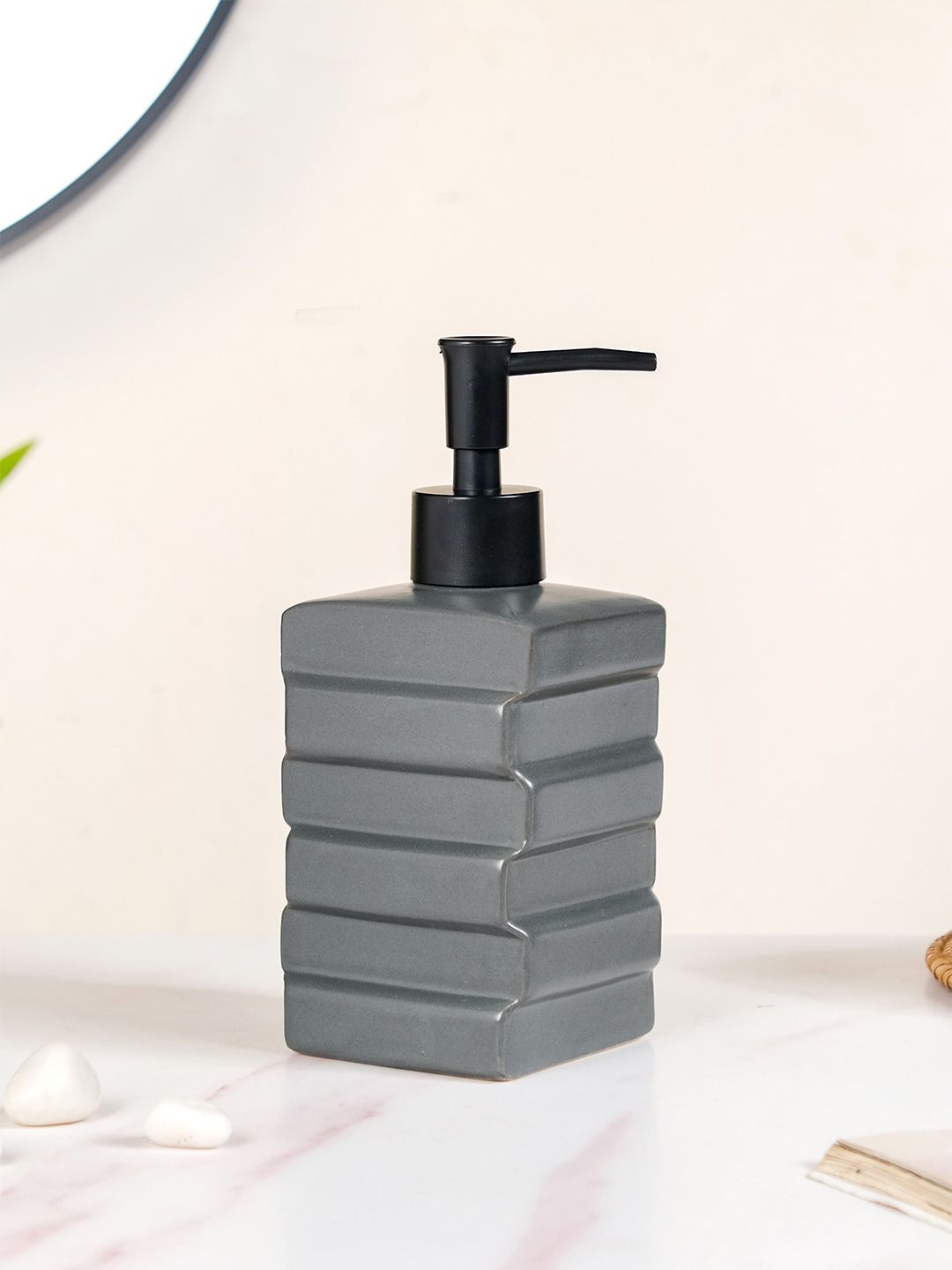 Nestasia Grey & Black Brick Design Textured Ceramic Soap Dispenser 450 ml