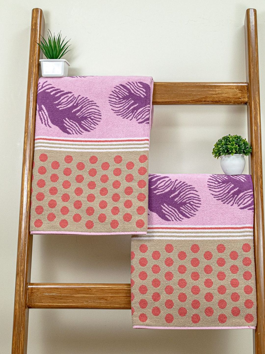 RANGOLI Purple Leaf Pure Cotton 460GSM Super Soft 2PCs Adult Regular Bath Towel-58x28In