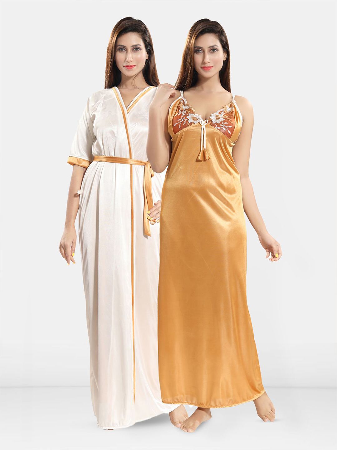 Be You Women Sleeveless Satin Maxi Nightdress With Robe