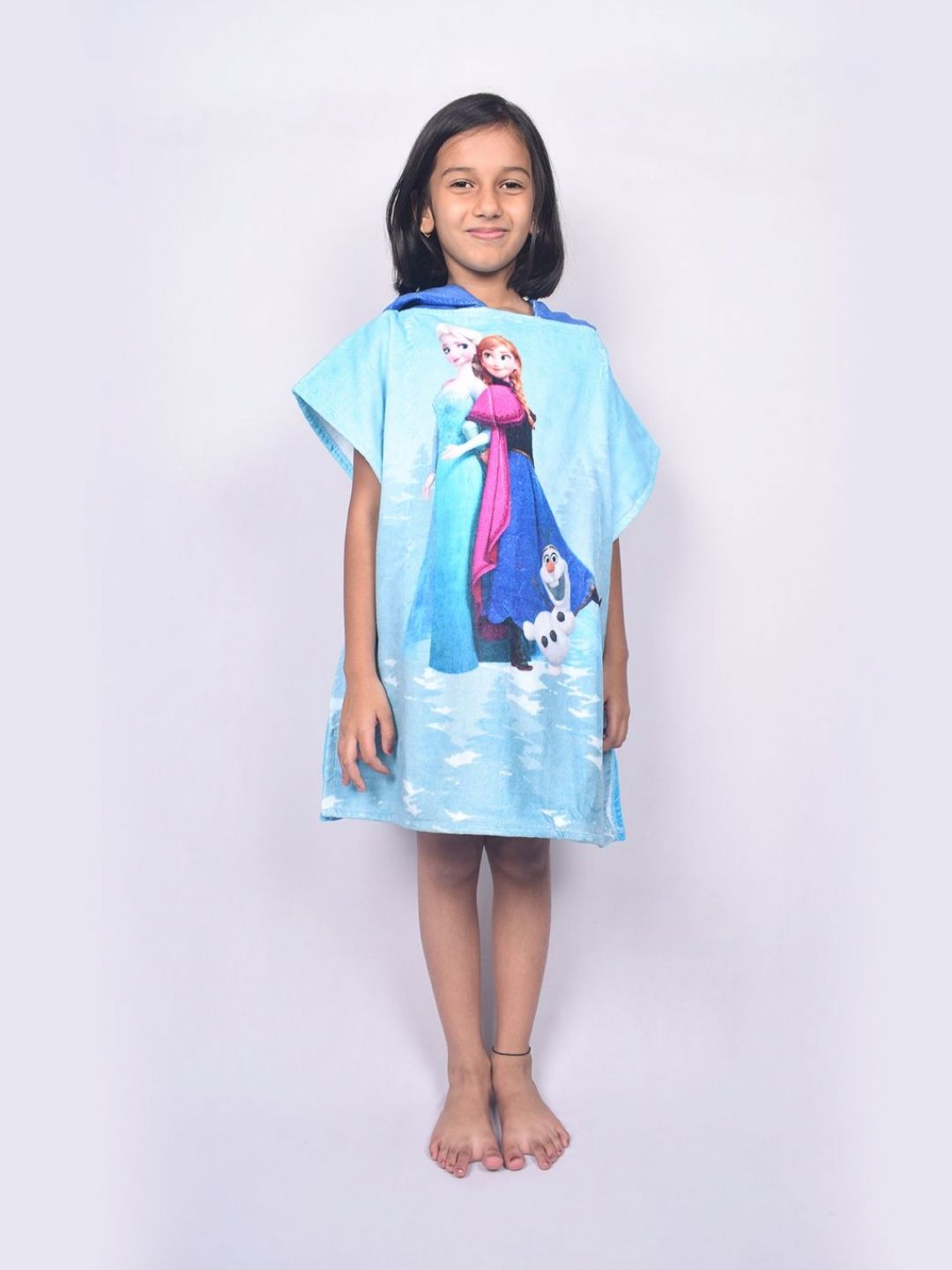 SPACES Girls Blue & Purple Disney Frozen Printed Pure Cotton 380 GSM Hooded Bath Robe