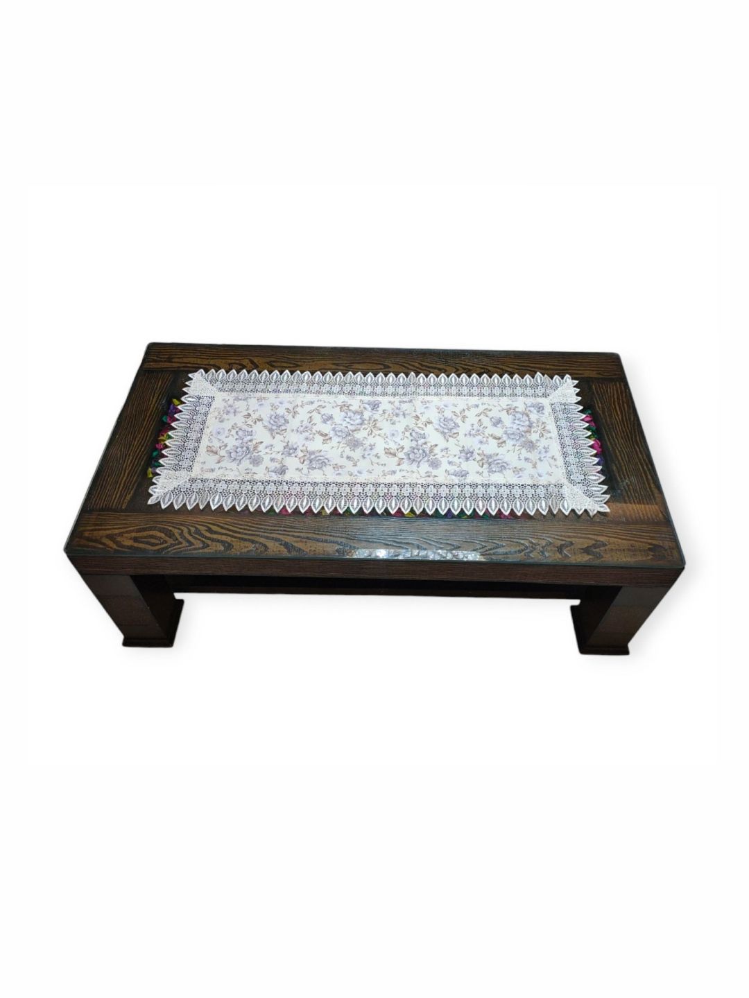 TANLOOMS White & Blue Floral Printed Coffee Table Runner