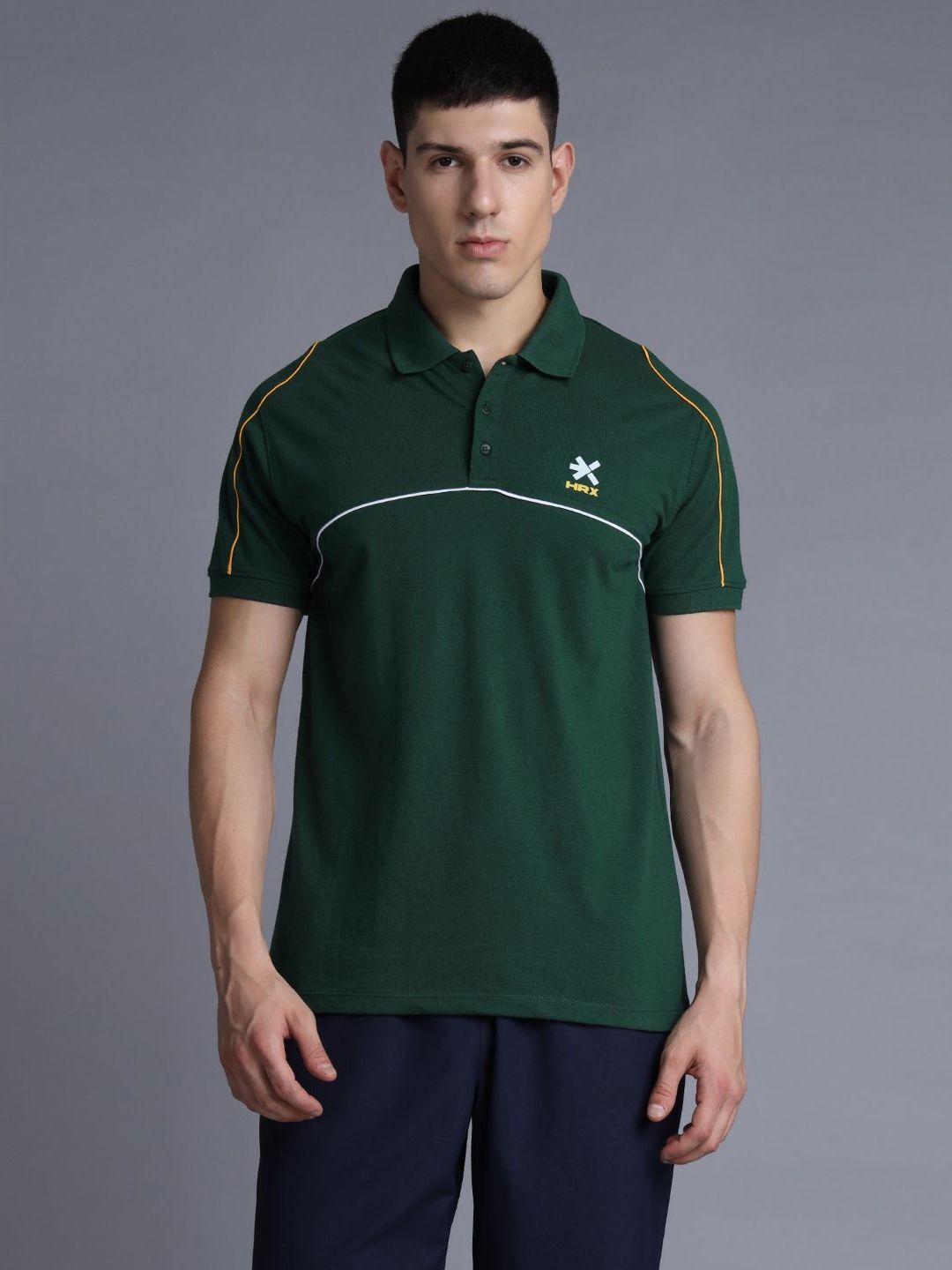 HRX by Hrithik Roshan Men Solid Polo Collar Cotton T-shirt