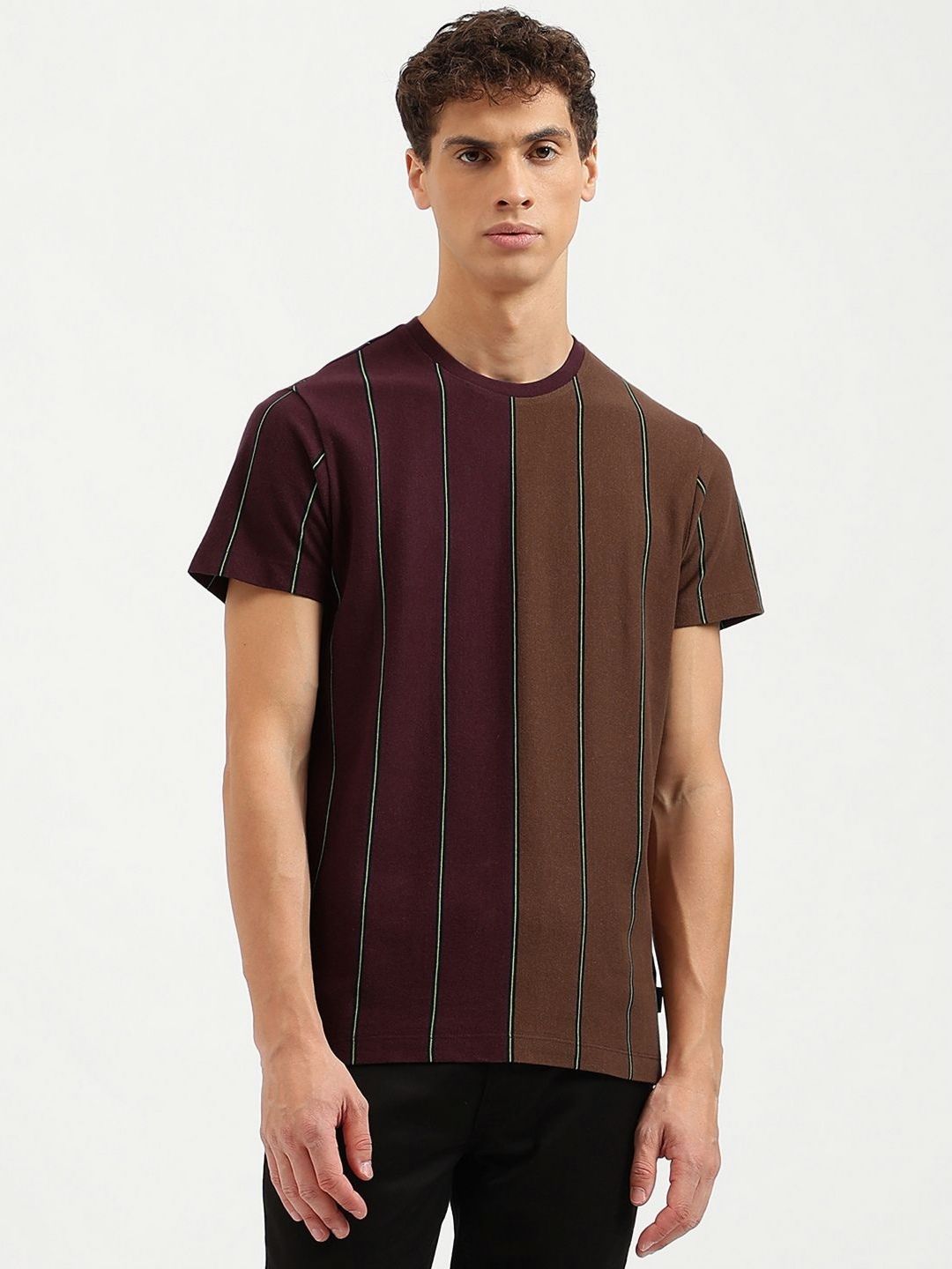 United Colors of Benetton Men Striped Pure Cotton Raw Edge T-shirt