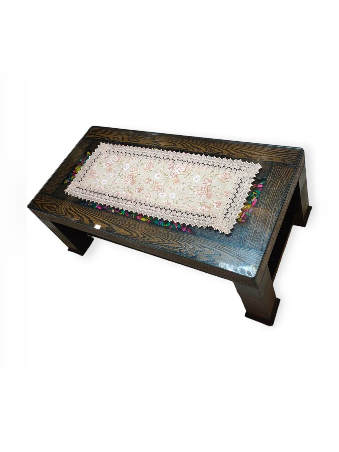 TANLOOMS Beige & White Floral Printed Anti Skid Table Runner