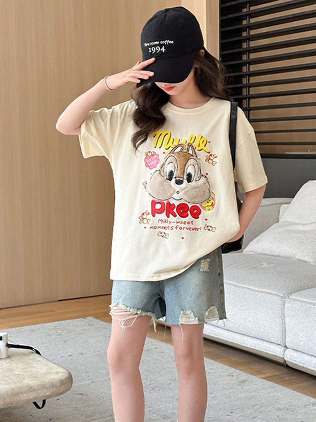 INCLUD Girls Graphic Printed Round Neck Cotton T-Shirt