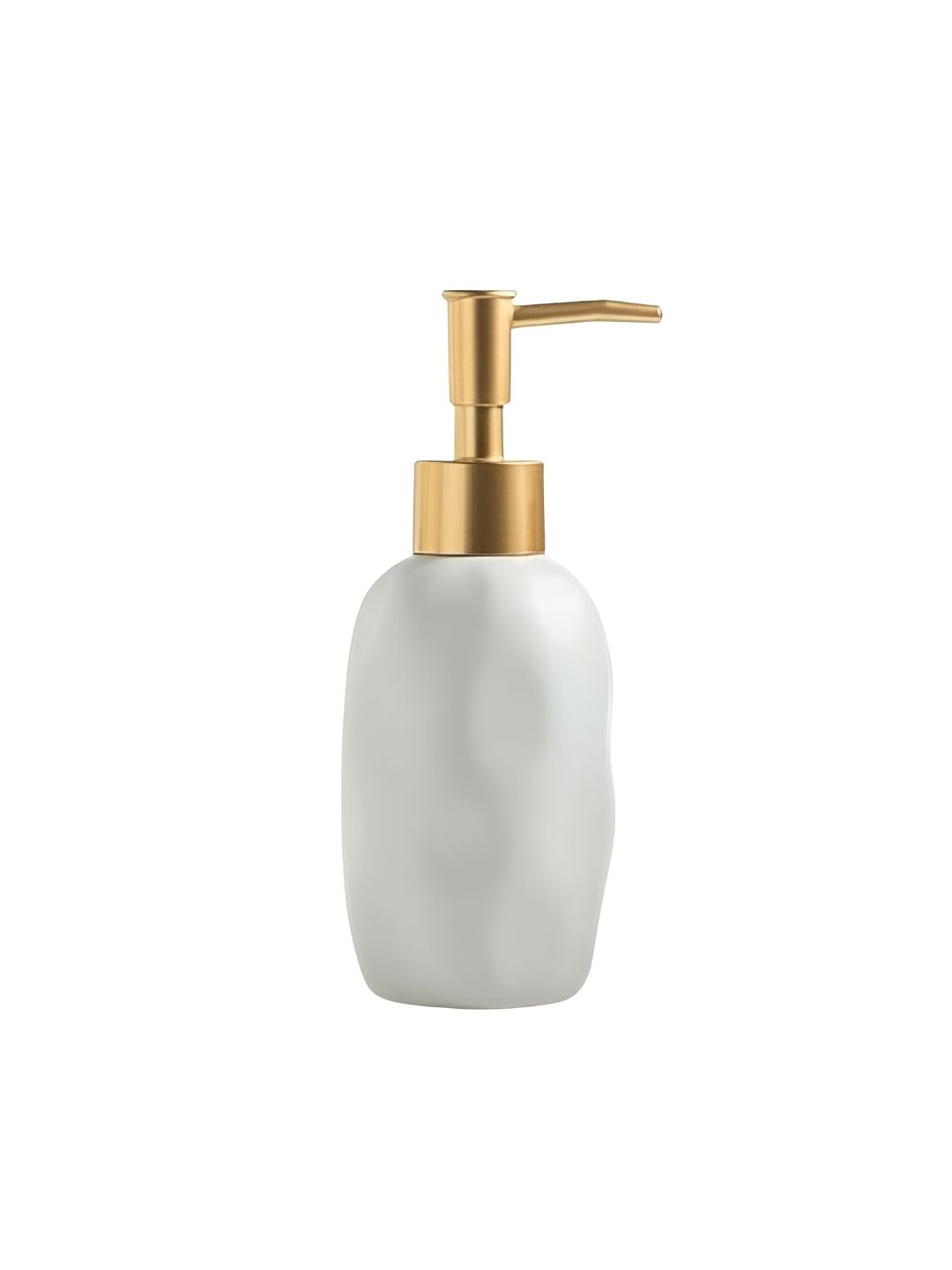 FabSeasons White & Gold-Toned Textured Ceramic Soap Dispenser 200 ml