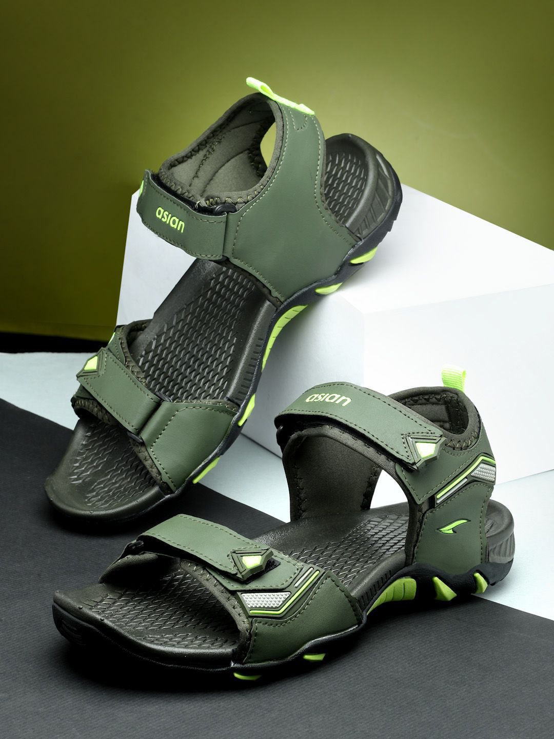 ASIAN Men Textured Velcro Sports Sandals
