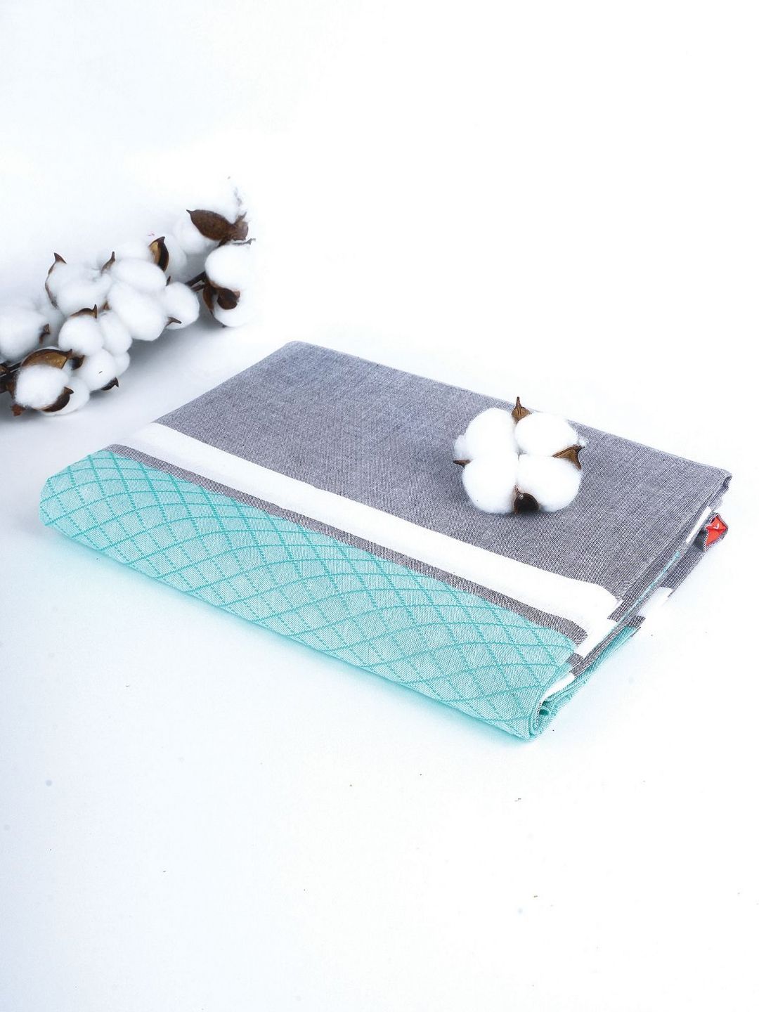 Thirsty Towel Green & Grey Printed Pure Cotton 250 GSM Brocade Bath Towel