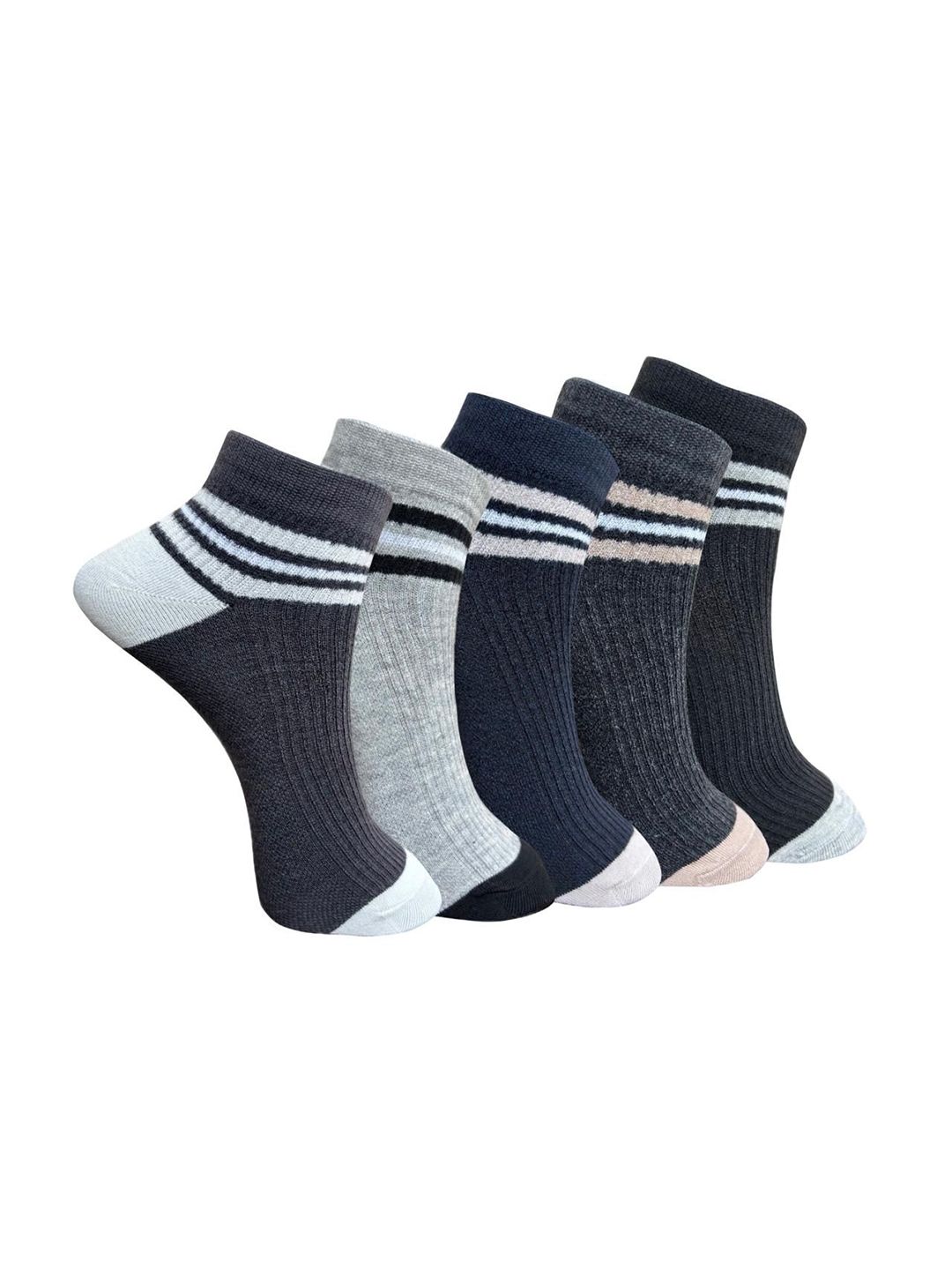 HRX by Hrithik Roshan Pack Of 5 Patterned Shoe Liners-Length Socks