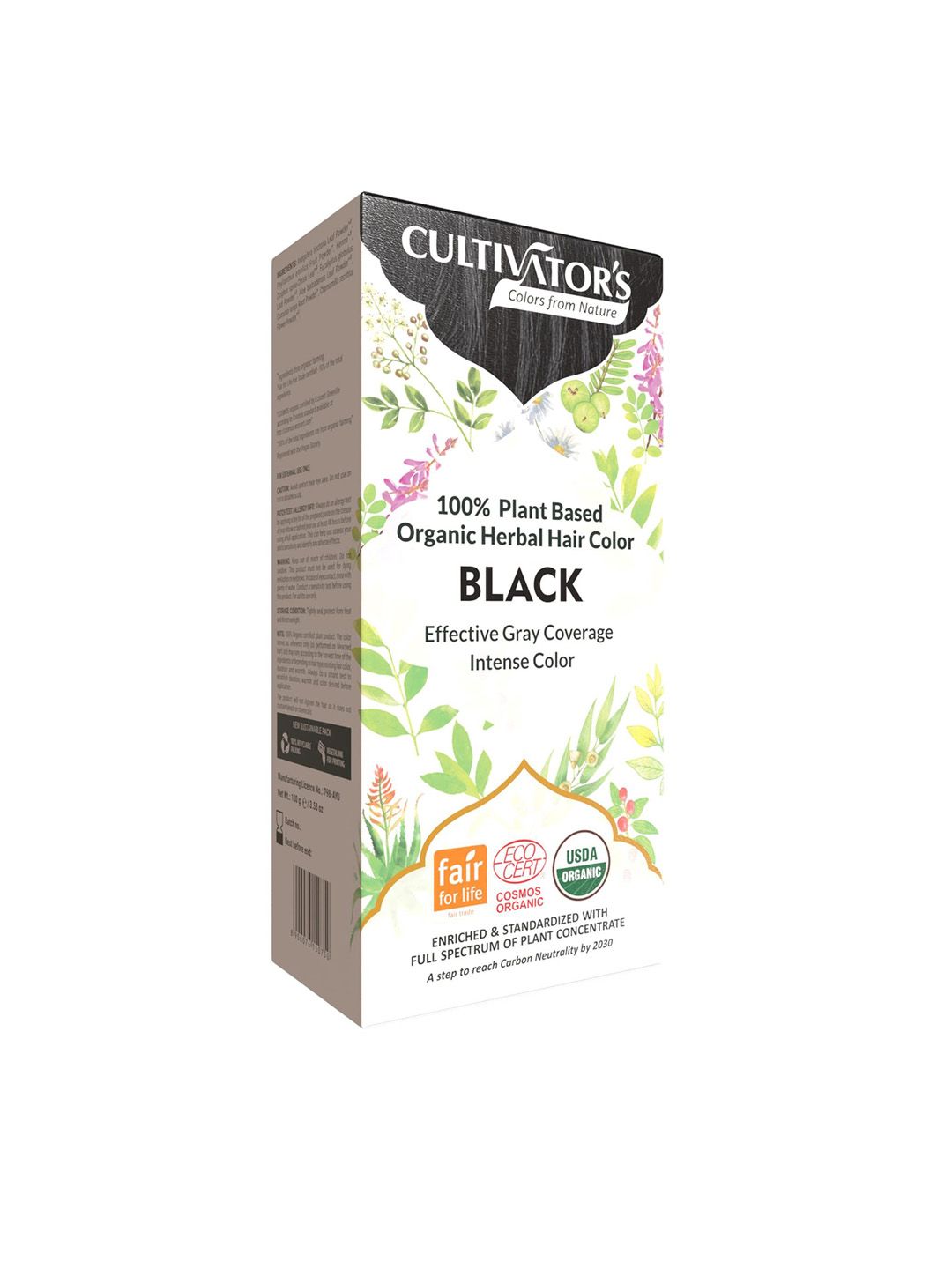Cultivators Plant Based Organic Herbal Hair Color for Grey Coverage 100g - Black