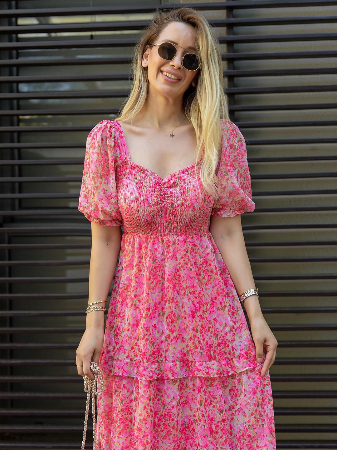 Buy SHEETAL Associates Floral Printed Georgette Sweetheart Neck