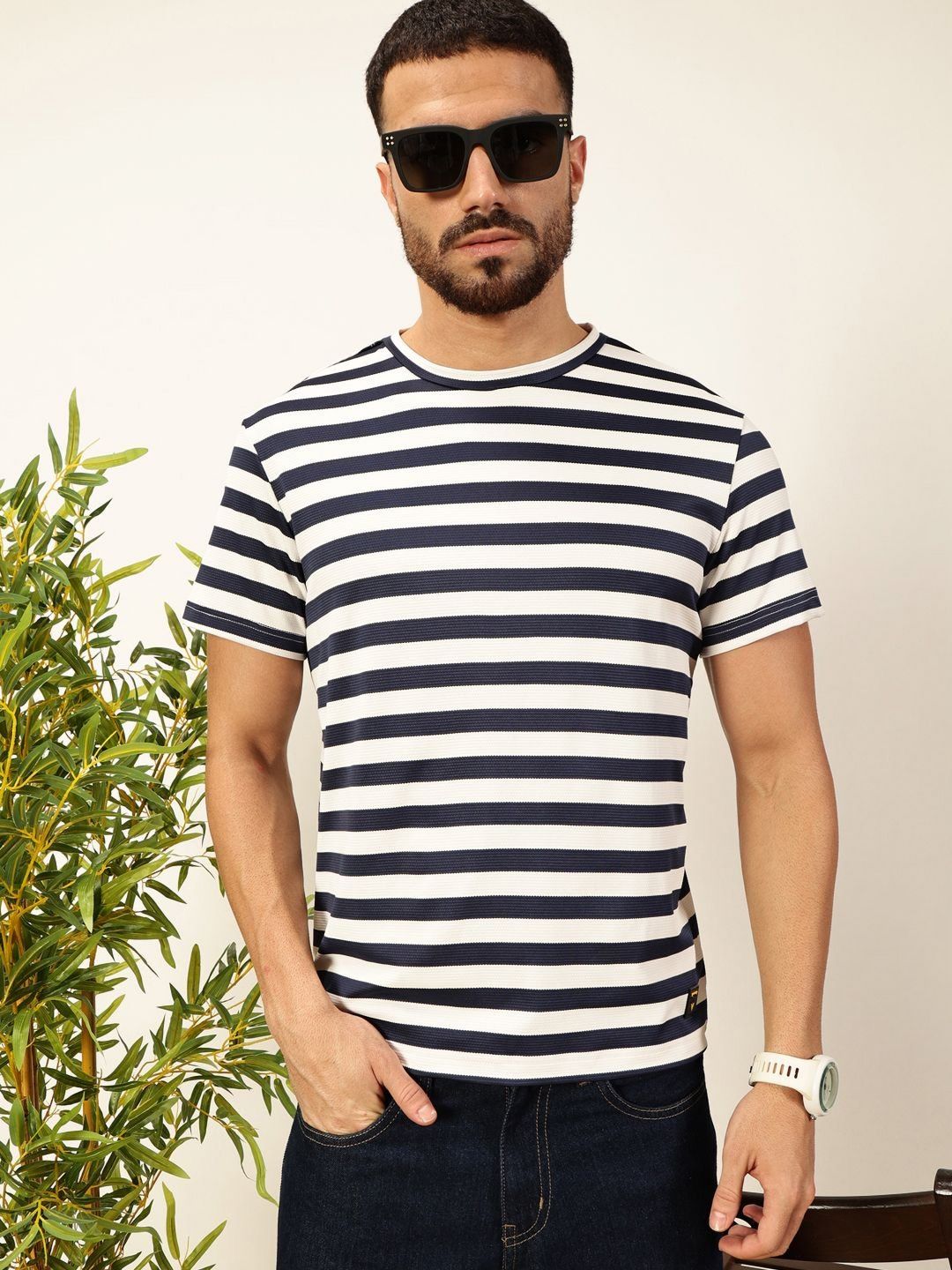 Thomas Scott Men Anti Odour Striped Round Neck T-shirt