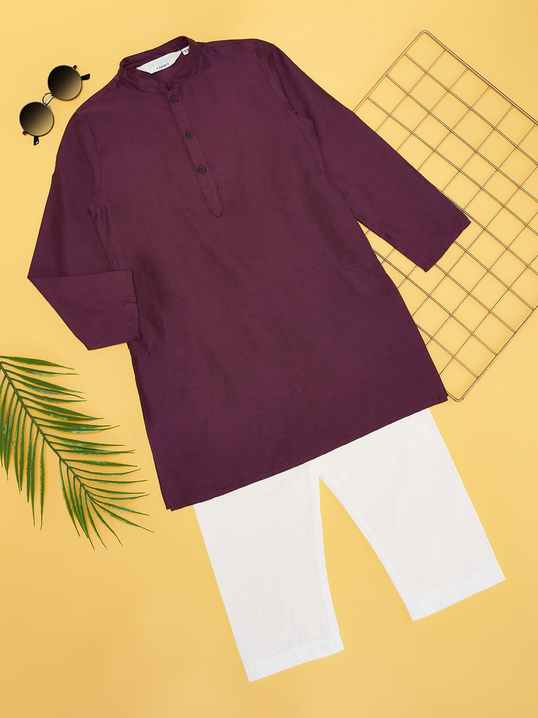 indus route by Pantaloons Boys Mandarin Collar Straight Kurta With Pyjamas