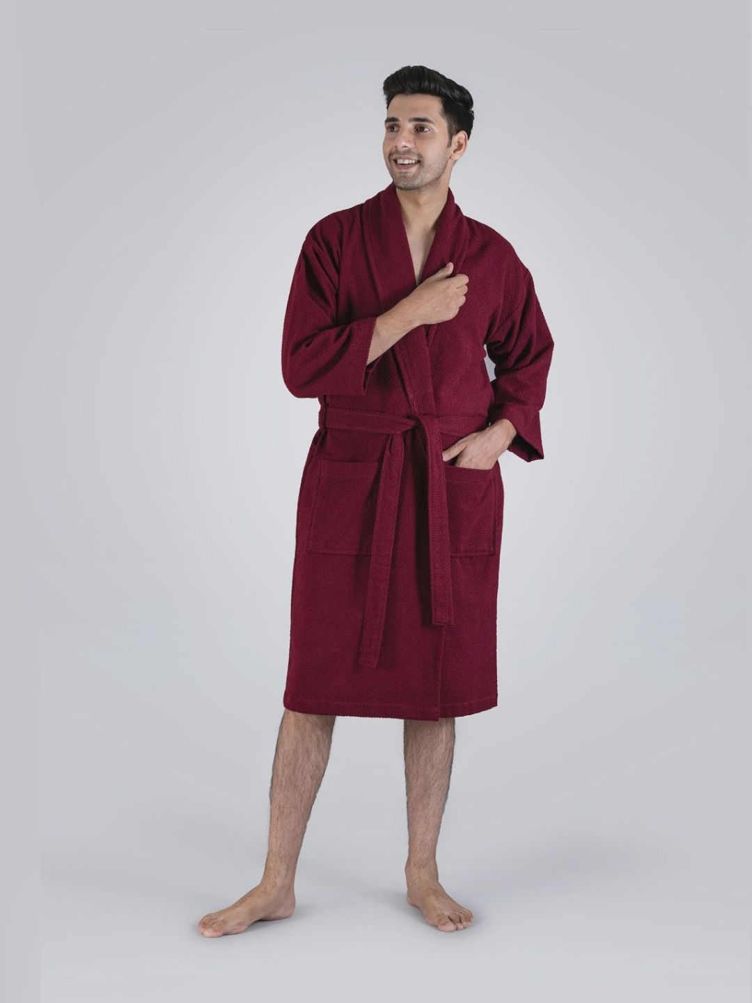 MYTRIDENT Red 240 GSM Pure Cotton Bath Robe