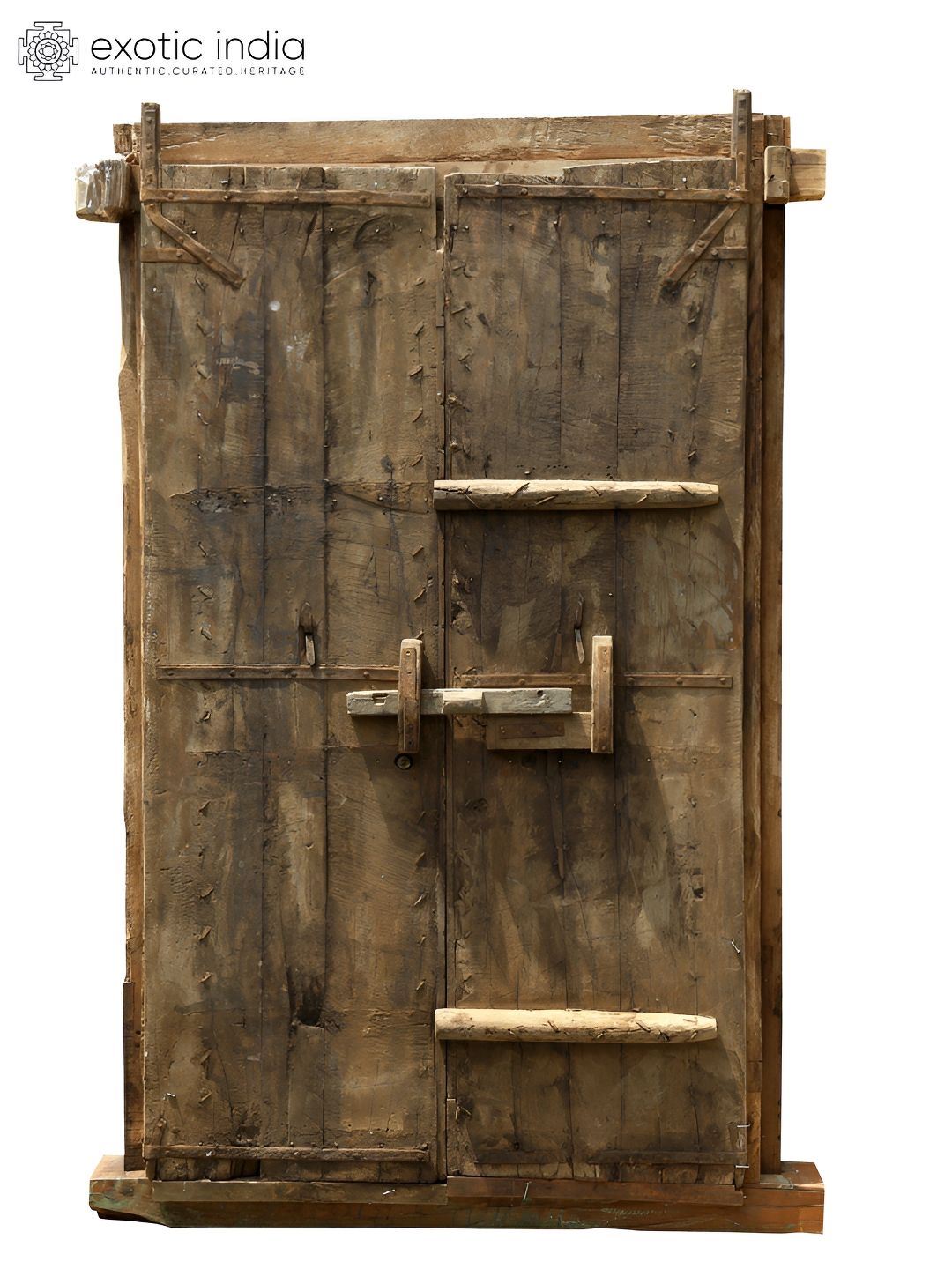 Buy Exotic India Wooden Vintage Indian Door with Brass & Iron Work