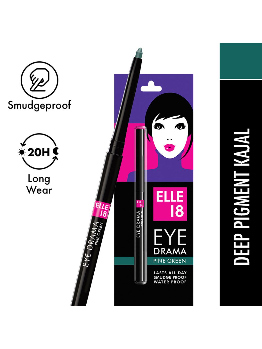 ELLE 18 Eye Drama Smudge-Proof Long-Wear Deep Pigment Kajal - Pine Green