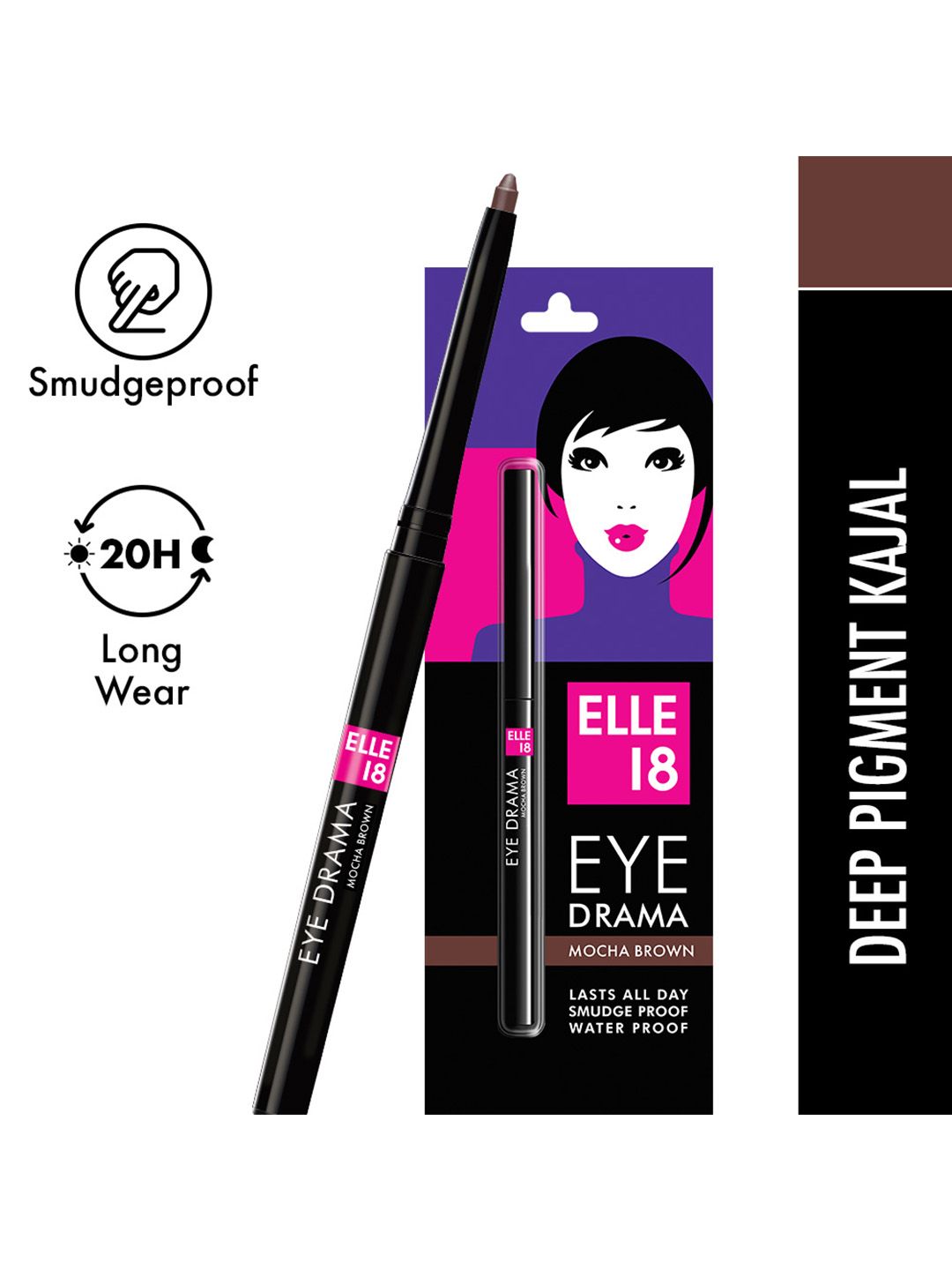 ELLE 18 Eye Drama Smudge-Proof Long-Wear Deep Pigment Kajal - Mocha Brown