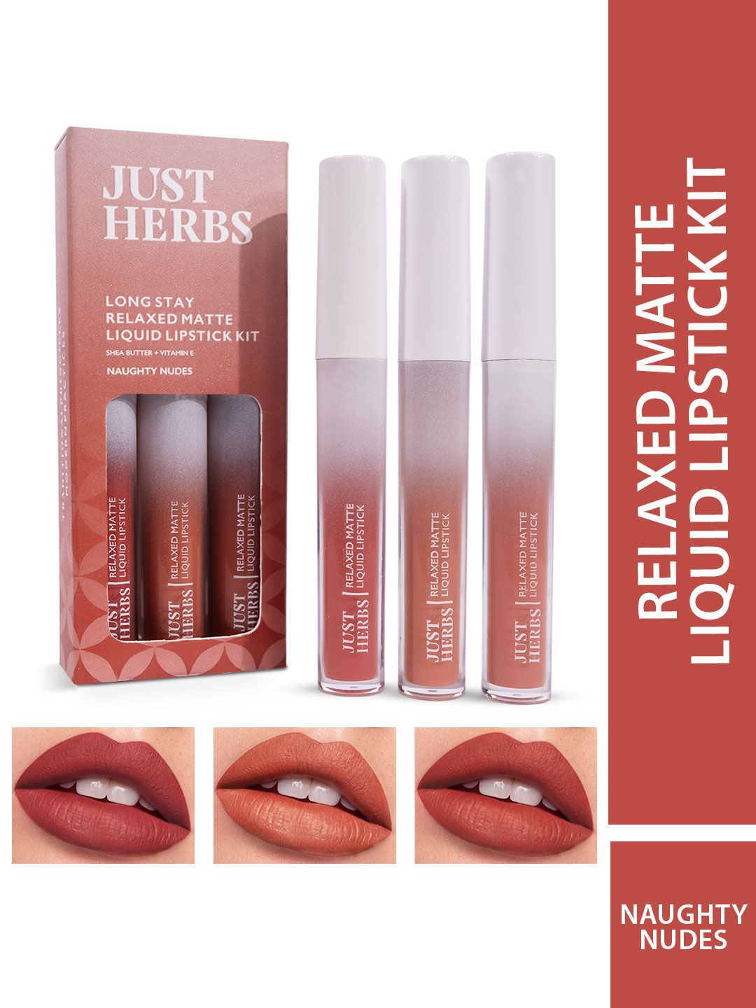 Buy Just Herbs Set Of 3 Matte Liquid Lipstick- 12ml- Naughty Nudes