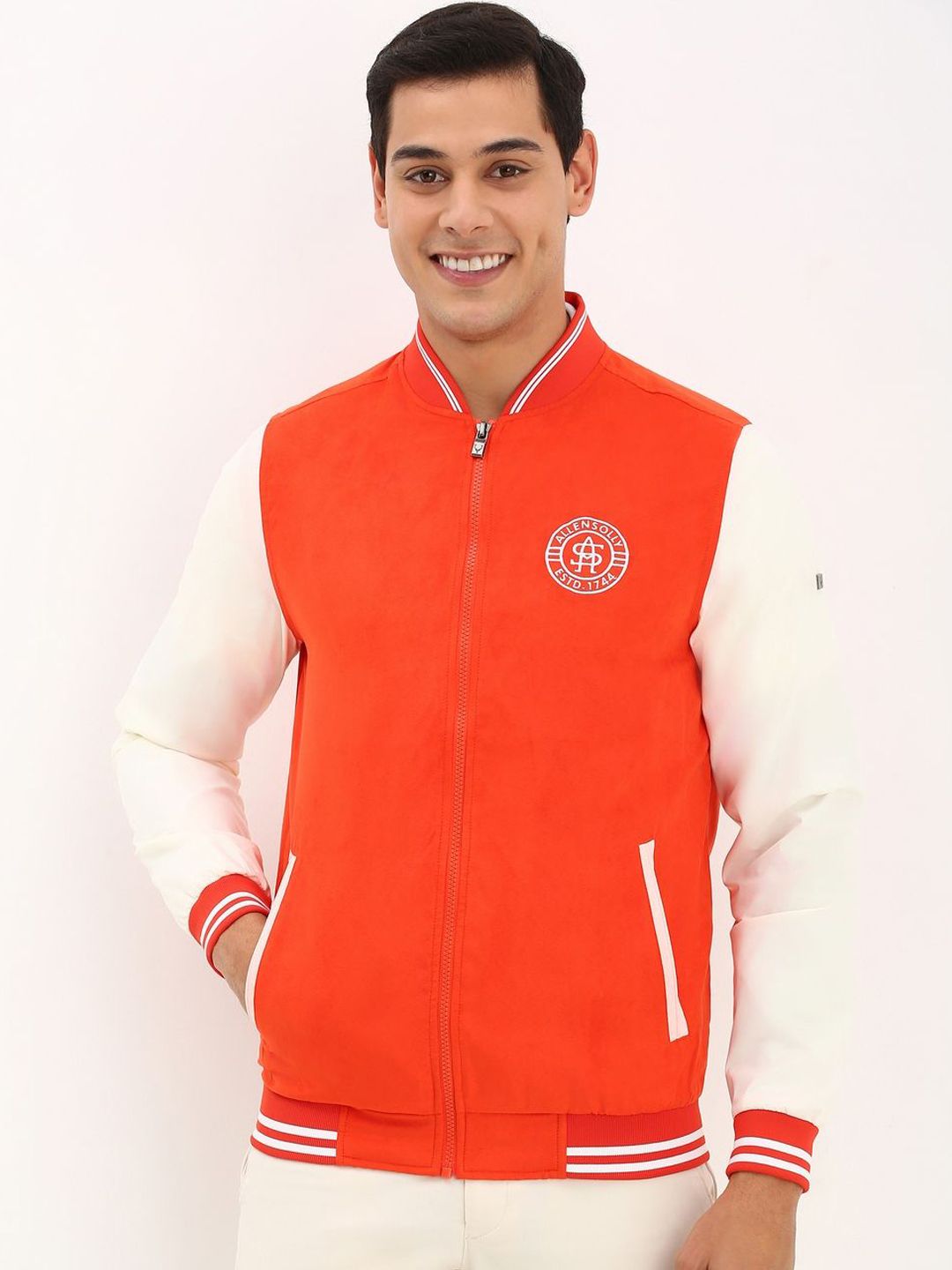Allen Solly Men Solid Stand Collar Varsity Jacket