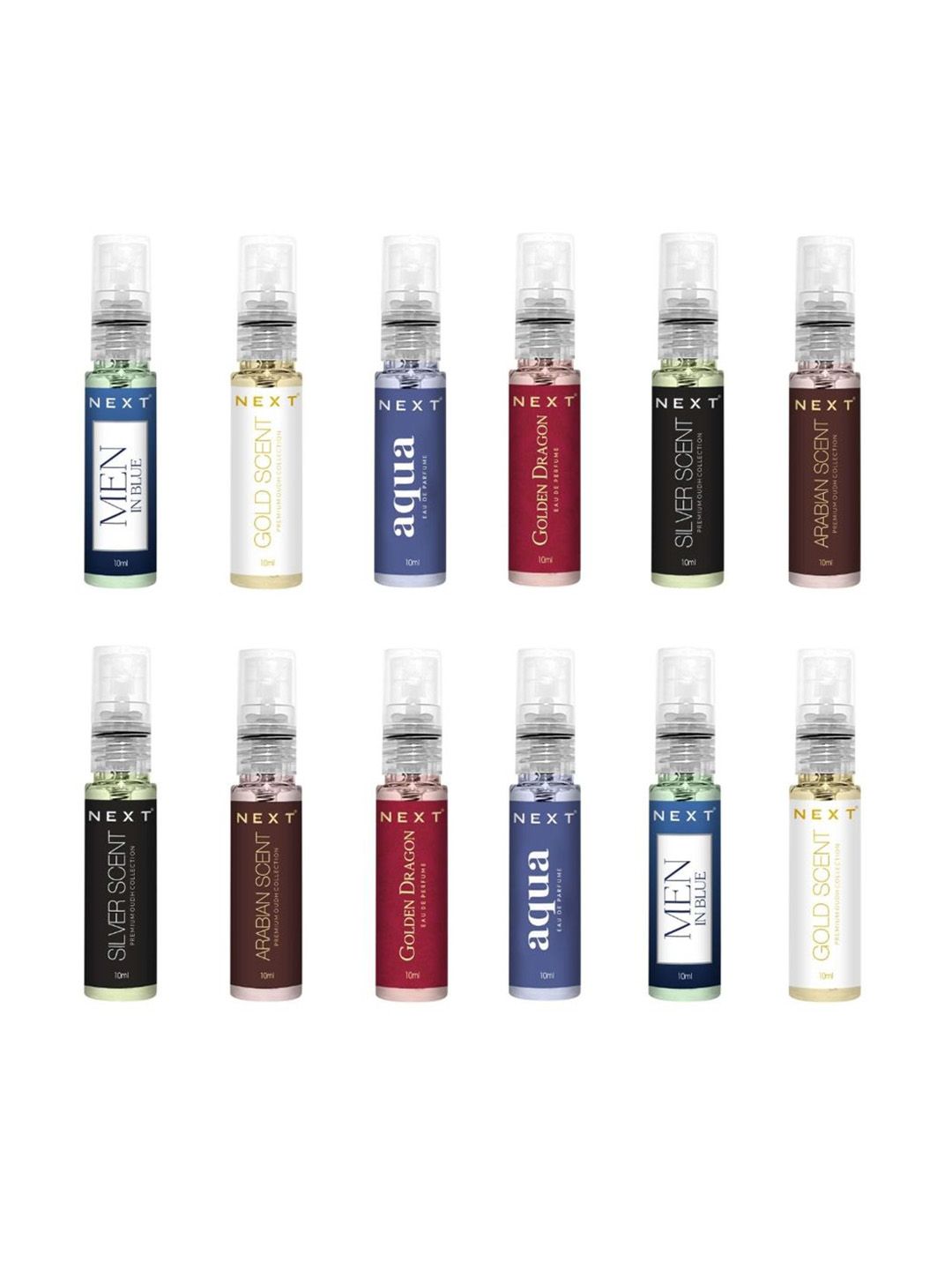 NEXT CARE Set of 12 Long Lasting Eau De Perfumes  - 10ml Each