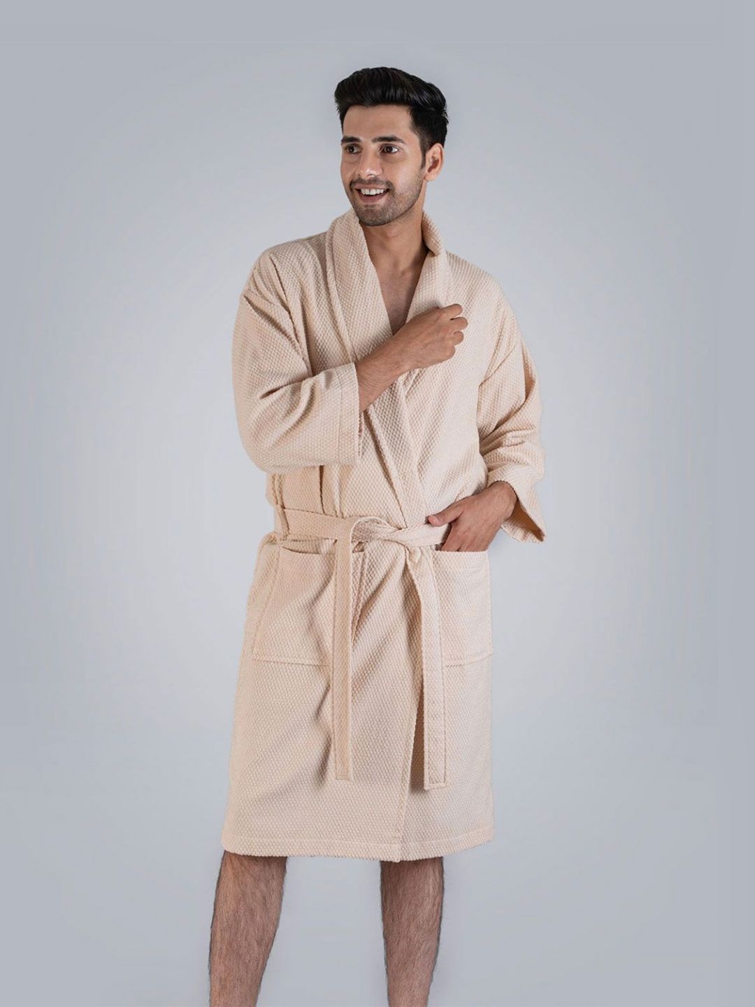 MYTRIDENT Unisex Beige 240 GSM Pure Cotton Bath Robe